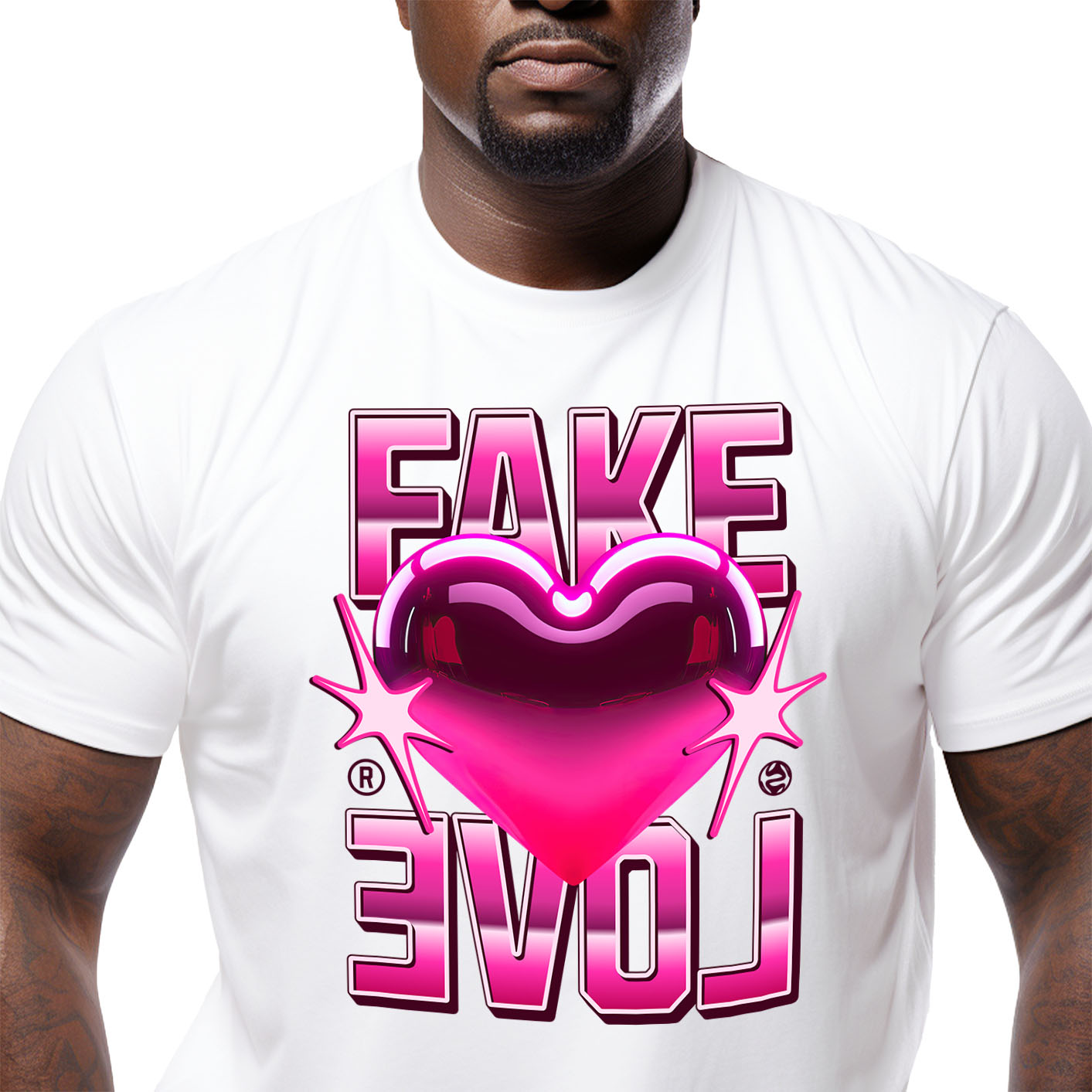 Tricou Femei, Barbati, Copii, Fata, Baiat, Unisex Personalizat Inimă Strălucitoare Roz cu Mesaj „Fake Love” – Cadou Personalizat pentru Valentine's Day