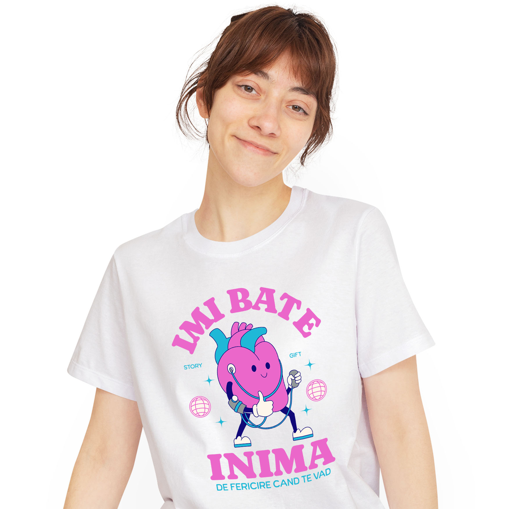 Tricou Femei, Barbati, Copii, Fata, Baiat, Unisex Personalizat Inimă Anatomica cu Pompa Medicală și Mesaj „Îmi Bate Inima de Fericire Când Te Văd” – Cadou Personalizat