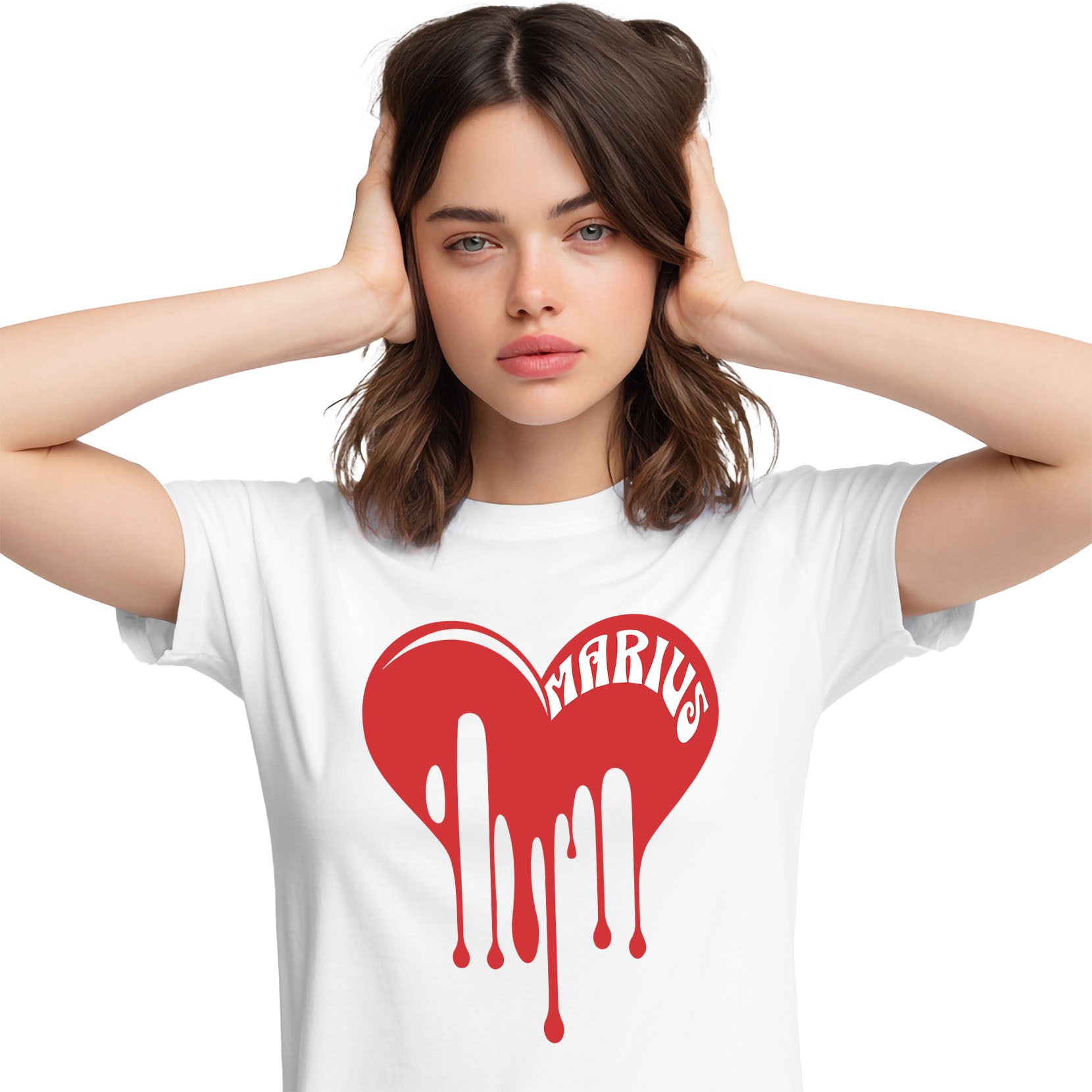 Tricou Femei, Barbati, Copii, Fata, Baiat, Unisex Personalizat Inimă Curgătoare cu Nume „Marius” – Cadou Personalizat de Valentine's Day pentru Iubitul Tău