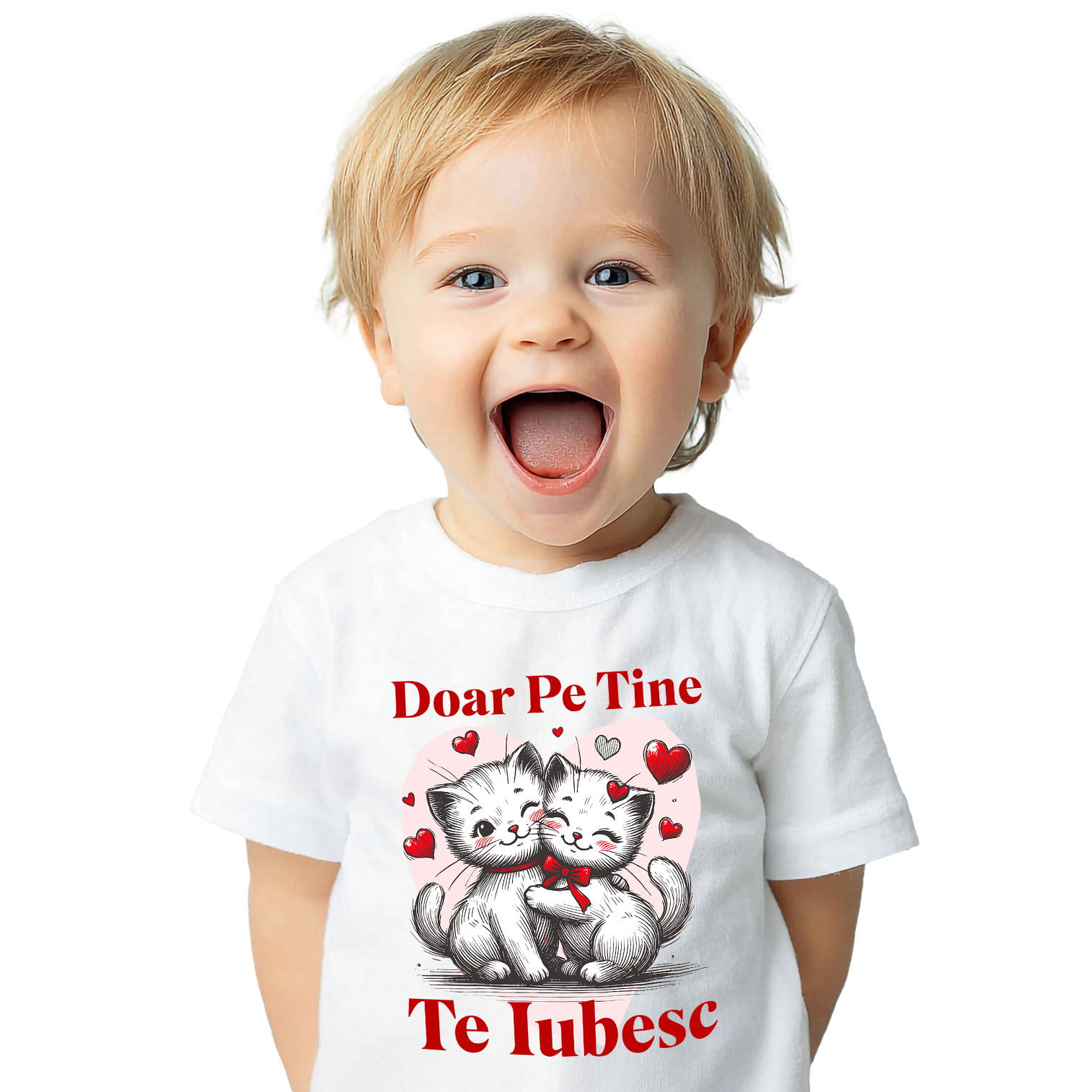 Tricou Femei, Barbati, Copii, Fata, Baiat, Unisex Personalizat Cuplu Pisici Albe Îndrăgostite cu Mesaj „Doar pe Tine Te Iubesc” – Cadou Personalizat pentru Valentine's Day