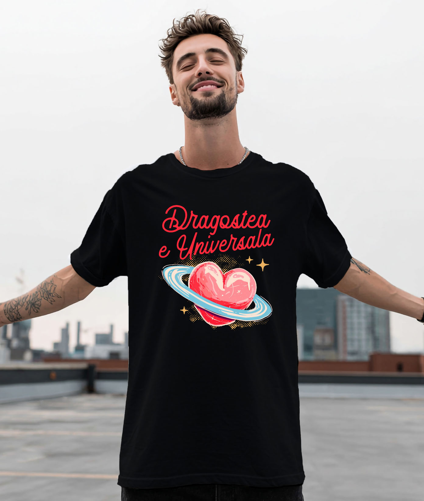 Tricou Femei, Barbati, Copii, Fata, Baiat, Unisex Personalizat „Inima Stil Arta Creion - Cadou Personalizat „Dragostea E Universală” pentru Familie, Copii, Tati și Prieteni de Valentine’s Day” [1]