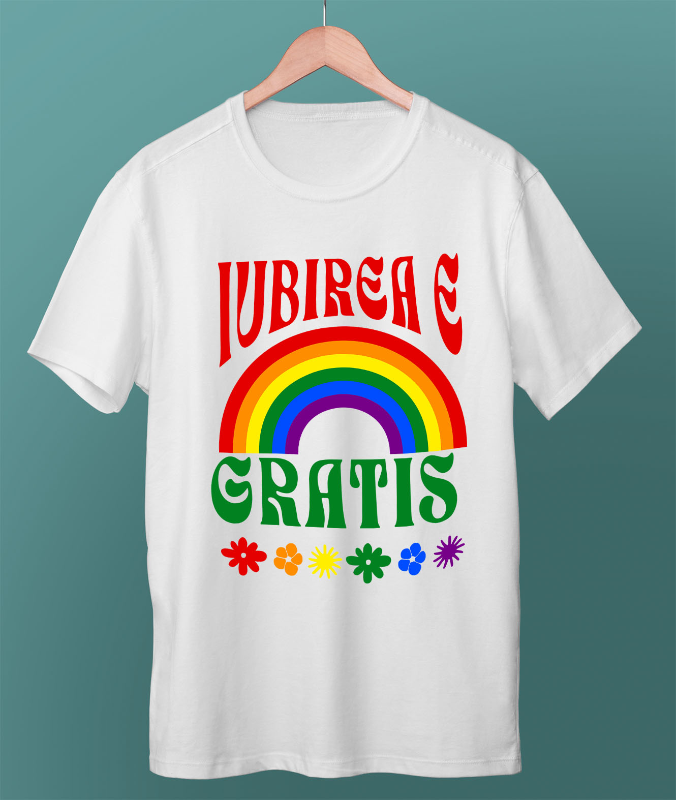 Tricou Femei, Barbati, Copii, Fata, Baiat, Unisex Personalizat „Curcubeu Multicolor Flori Colorate - Cadou Personalizat „Iubirea E Gratis” pentru Copii, Familie și Prieteni” [2]