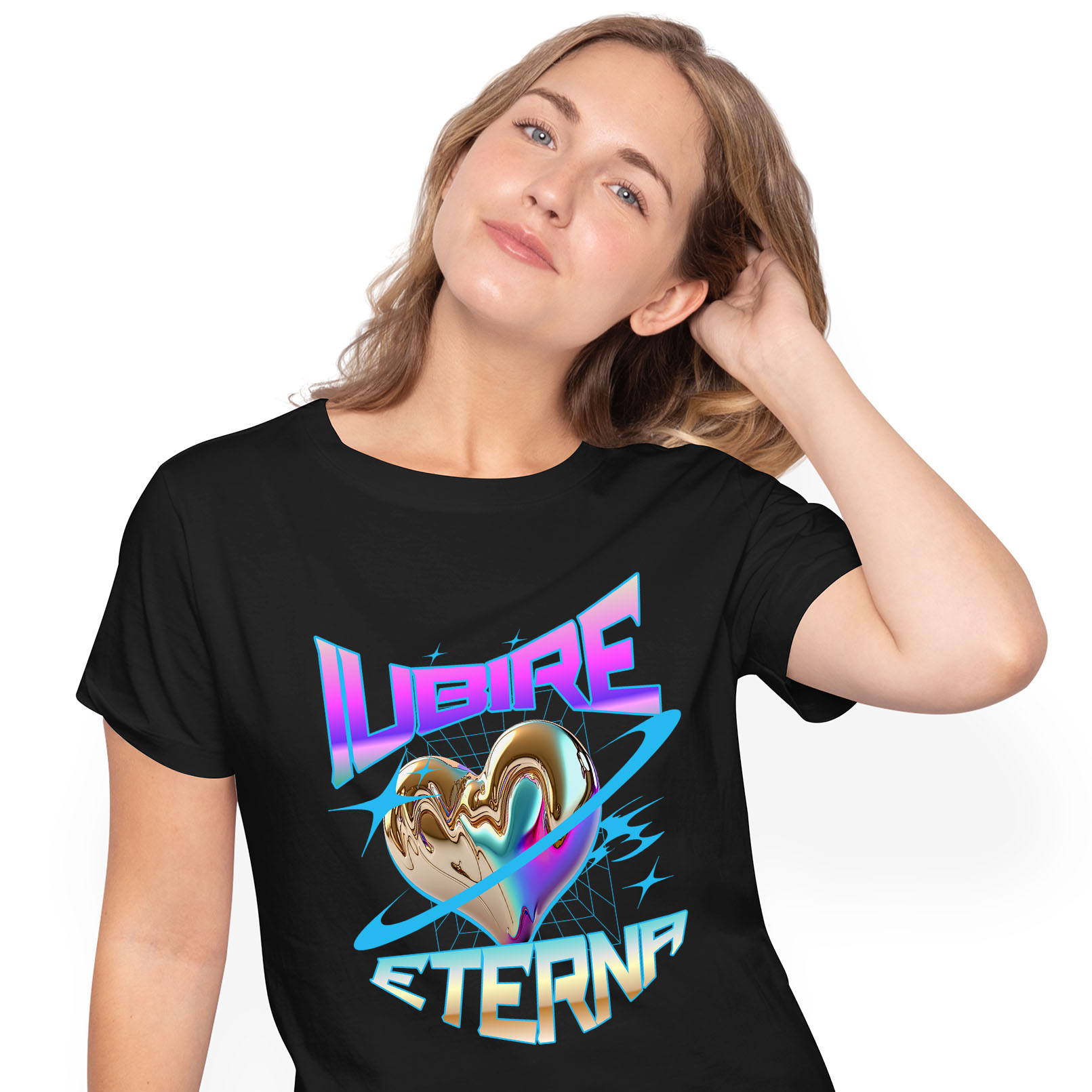 Tricou Femei, Barbati, Copii, Fata, Baiat, Unisex Personalizat „Inima Bizară Strălucitoare Metalică - Cadou Personalizat „Iubire Eterna” pentru Ziua Îndrăgostiților, Familie, Copii și Prieteni”