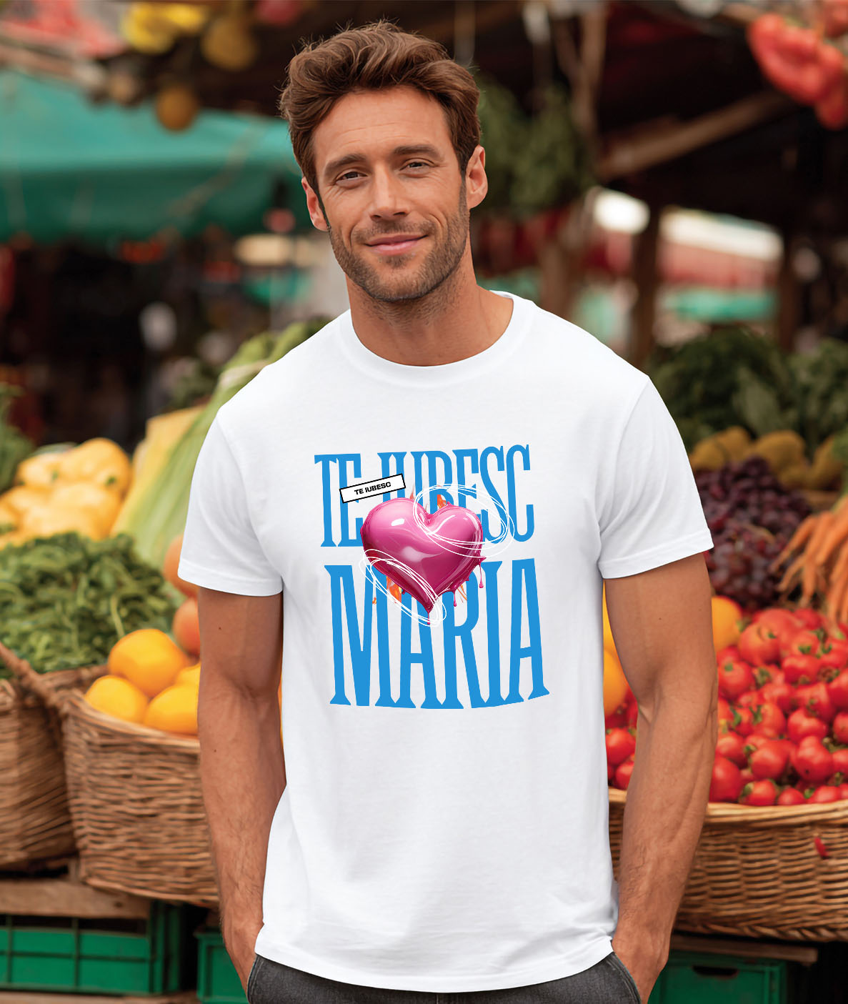 Tricou Femei, Barbati, Copii, Fata, Baiat, Unisex Personalizat „Mesaj Romantic Cu Inima Zburătoare - Cadou Personalizat „Te Iubesc Maria” pentru Familie, Copii și Prieteni de Valentine's Day” [1]