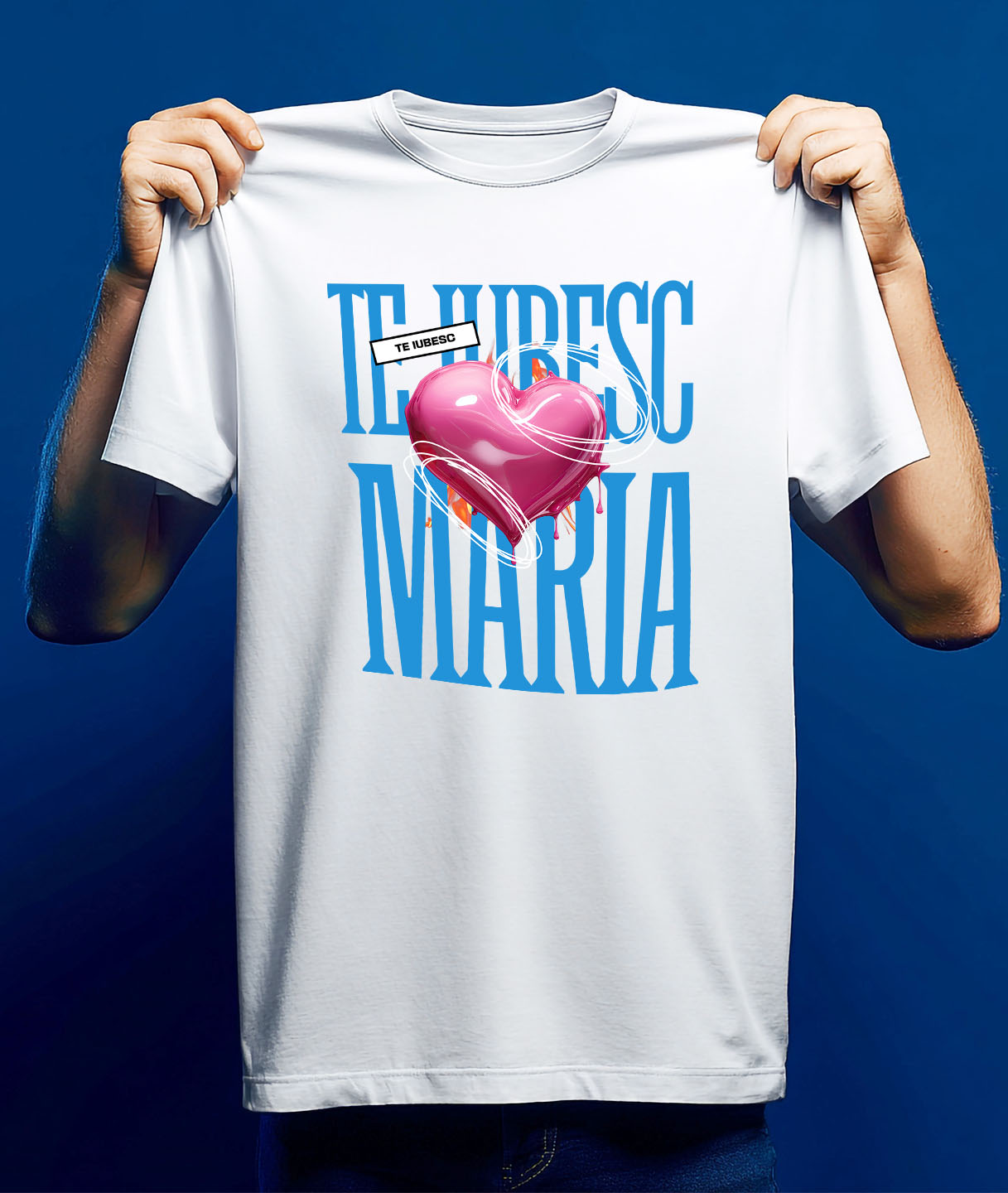 Tricou Femei, Barbati, Copii, Fata, Baiat, Unisex Personalizat „Mesaj Romantic Cu Inima Zburătoare - Cadou Personalizat „Te Iubesc Maria” pentru Familie, Copii și Prieteni de Valentine's Day” [2]