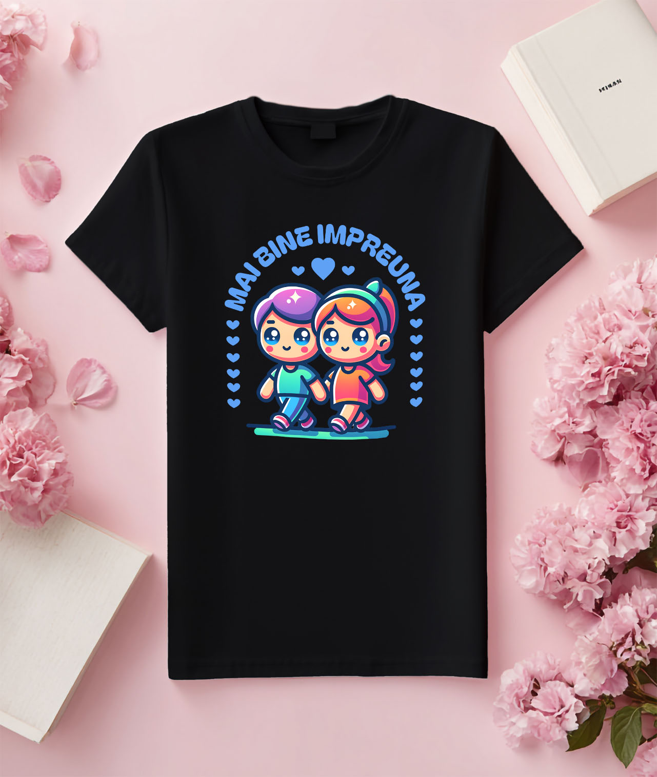 Tricou Femei, Barbati, Copii, Fata, Baiat, Unisex Personalizat „Cuplu Animat Fericit Plimbare - Cadou Personalizat „Mai bine împreună” pentru Familie, Copii și Prieteni de Valentine's Day” [2]