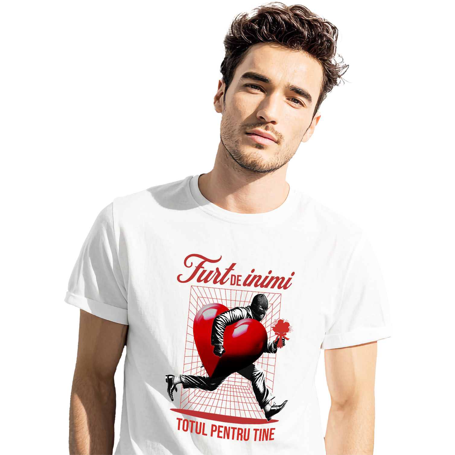 Tricou Femei, Barbati, Copii, Fata, Baiat, Unisex Personalizat „Hot De Inimi Cu Buchet De Flori - Cadou Personalizat „Totul pentru Tine” pentru Familie, Copii și Prieteni de Valentine's Day”