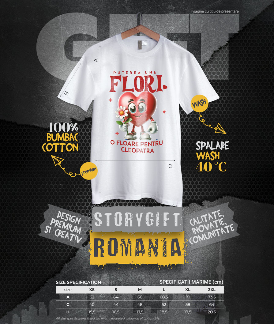 Tricou Femei, Barbati, Copii, Fata, Baiat, Unisex Personalizat „Inima Veselă cu Floare - Cadou Personalizat „Puterea unei Flori” pentru Familie, Copii și Prieteni” [3]