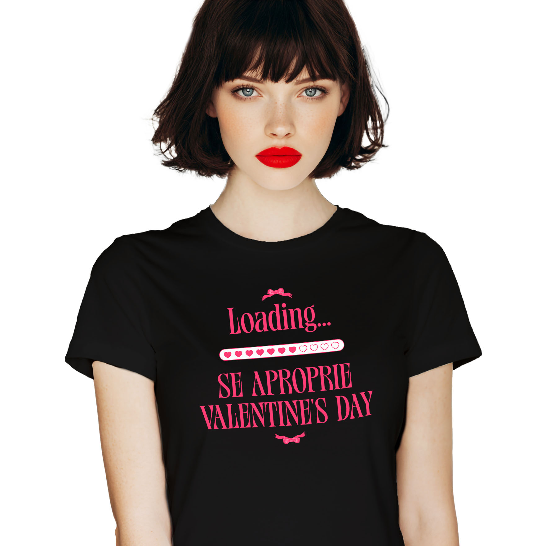Tricou Femei, Barbati, Copii, Fata, Baiat, Unisex Personalizat „Funda Roz cu Mesaj „Loading… Se Apropie Valentine's Day” - Cadou Personalizat Dragoste, Valentine's Day”