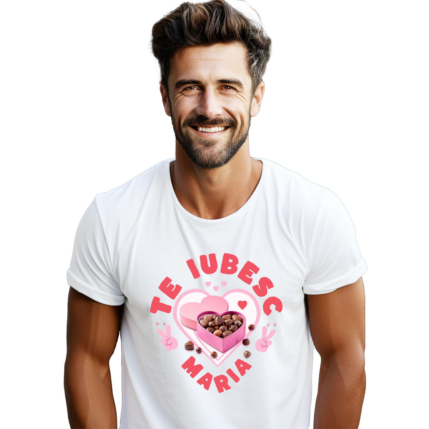 Tricou Femei, Barbati, Copii, Fata, Baiat, Unisex Personalizat „Cutie de Bomboane Personalizată cu Mesajul „Te Iubesc Maria” - Cadou Dulce pentru Iubita ta de Valentine's Day”