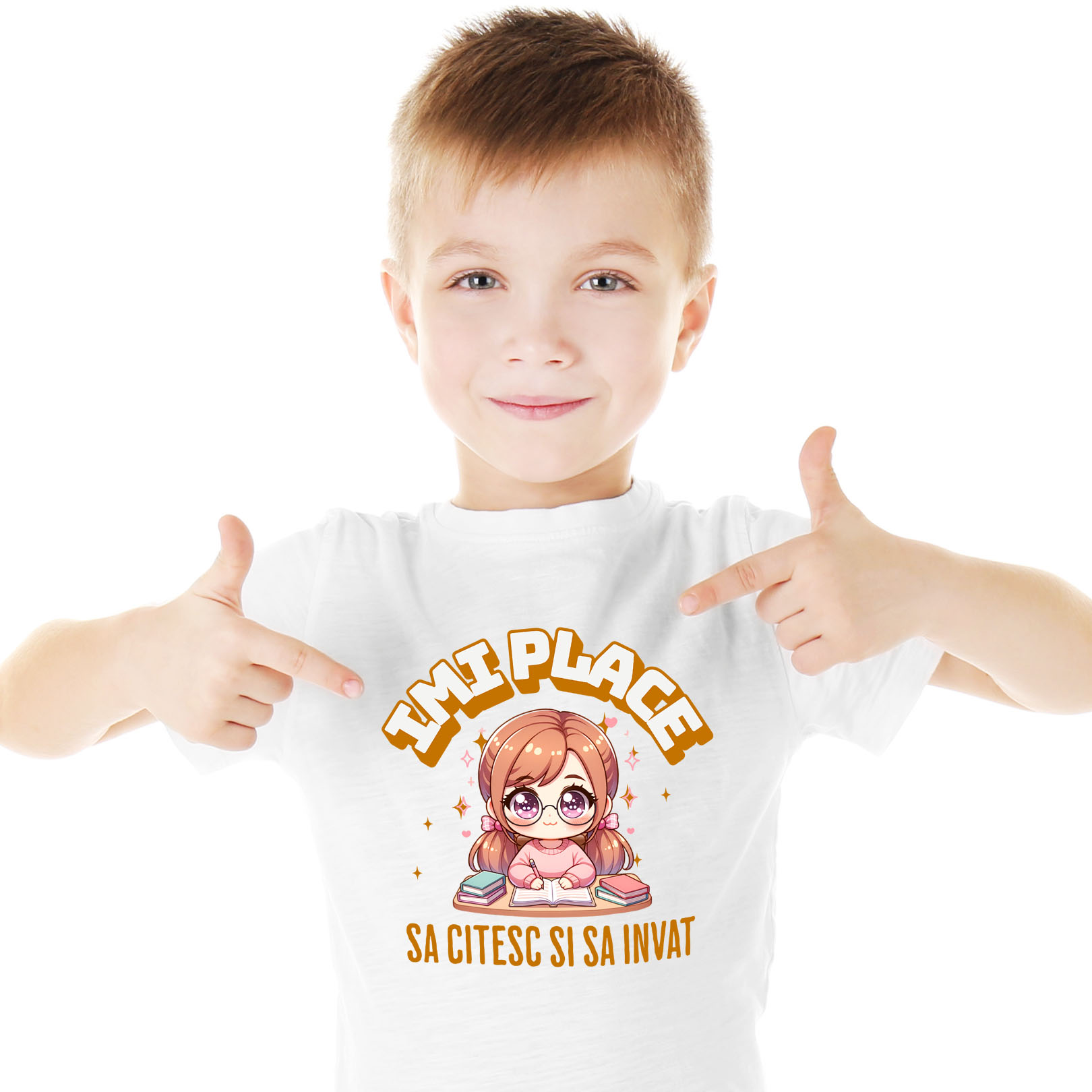 Tricou Femei, Barbati, Copii, Fata, Baiat, Unisex Personalizat Tricou Personalizat Fata Anime – "Imi Place Sa Citesc si Sa Invat" | Cadou Educativ pentru Iubitori de Carti [1]