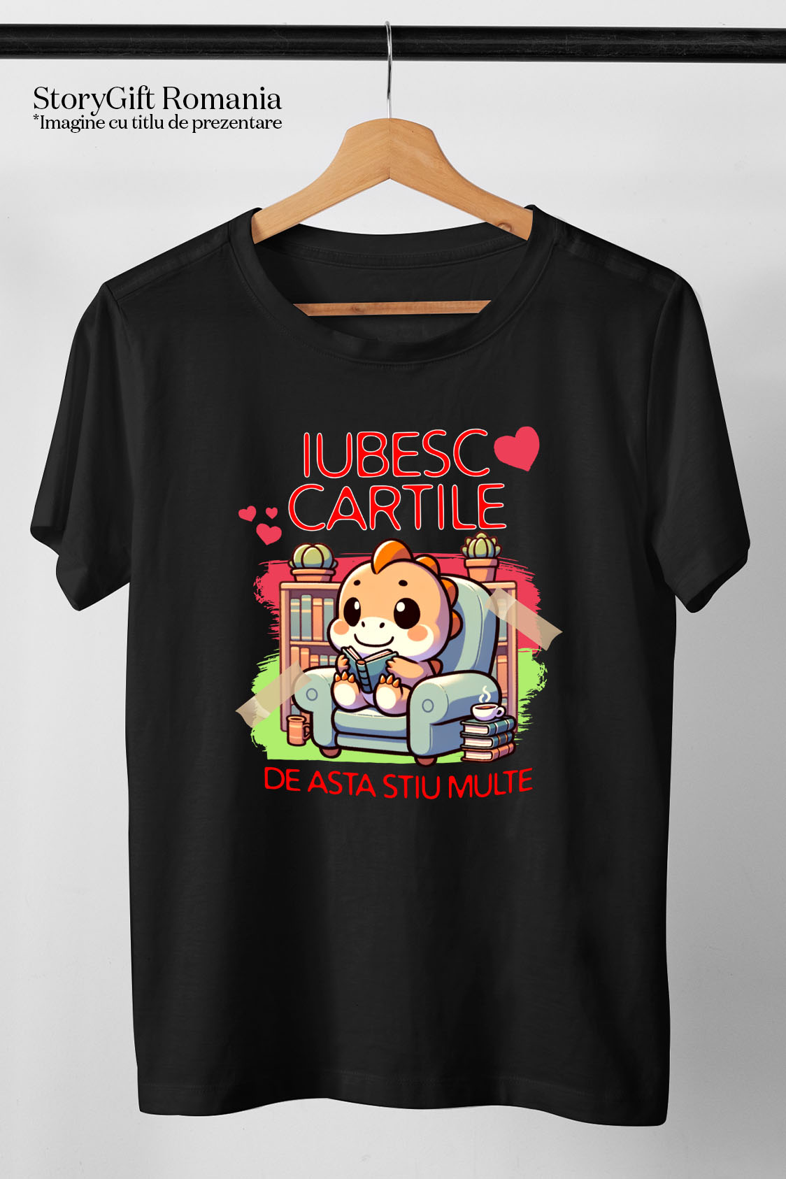 Tricou Femei, Barbati, Copii, Fata, Baiat, Unisex Personalizat Tricou Personalizat Dinozaur - "Iubesc Cărțile, De Asta Știu Multe" | Cadou pentru Cititori și Iubitori de Educație [4]