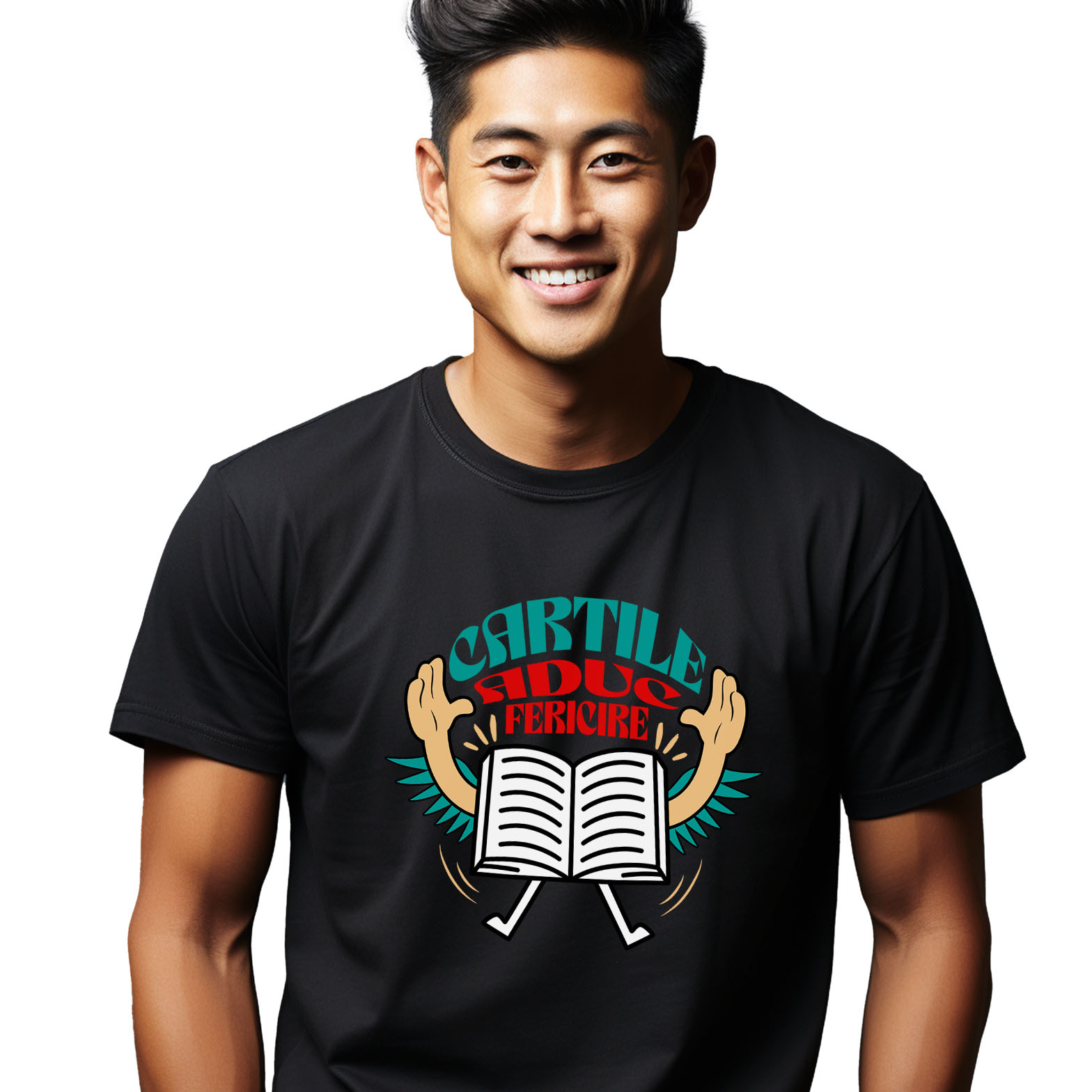 Educatie - Tricou Femei, Barbati, Copii, Fata, Baiat, Unisex Personalizat Carte Deschisă cu Mâini Ridicate - Cărțile Aduc Fericire și Educație