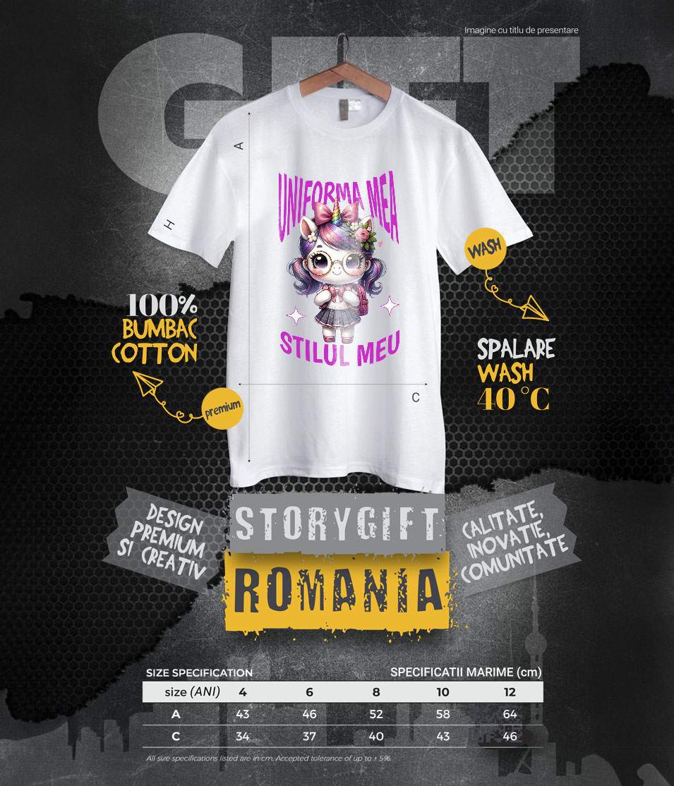 Tricou Femei, Barbati, Copii, Fata, Baiat, Unisex Personalizat Unicorn și Stil Personalizat pentru Școală - Rechizite și Uniformă Școlară [5]