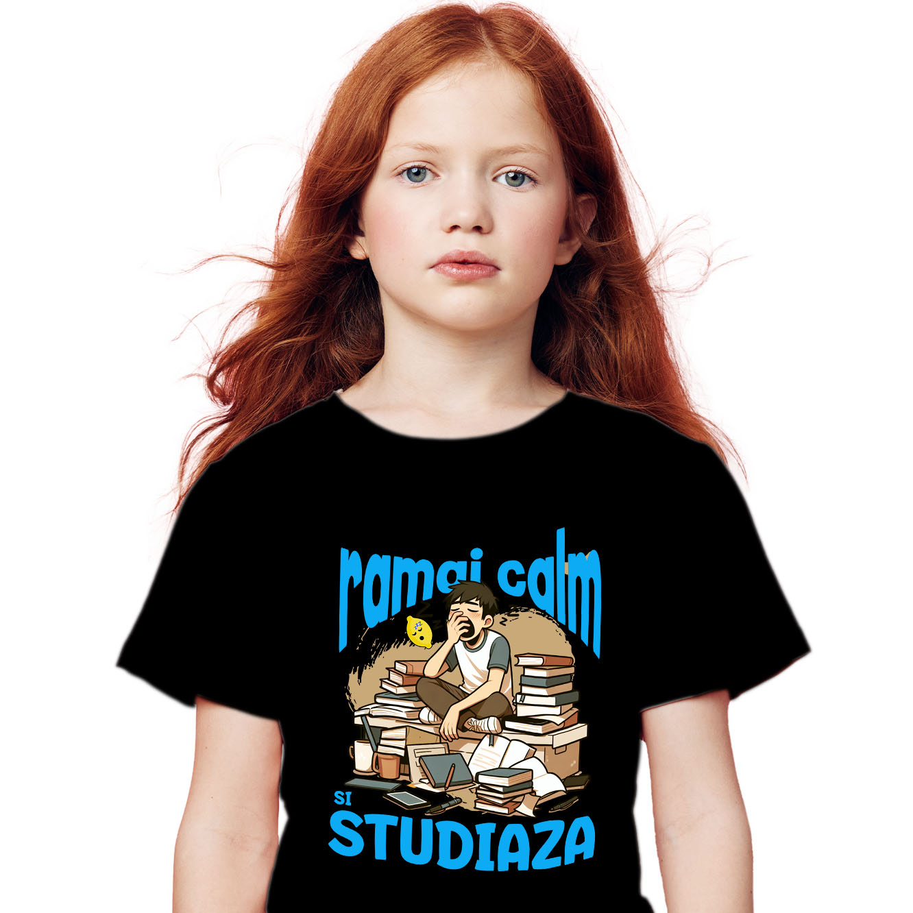 Tricou Femei, Barbati, Copii, Fata, Baiat, Unisex Personalizat Băiat Extenuat și Somnoros Cu Teanc de Cărți | Motivație pentru Studii la Facultate [1]