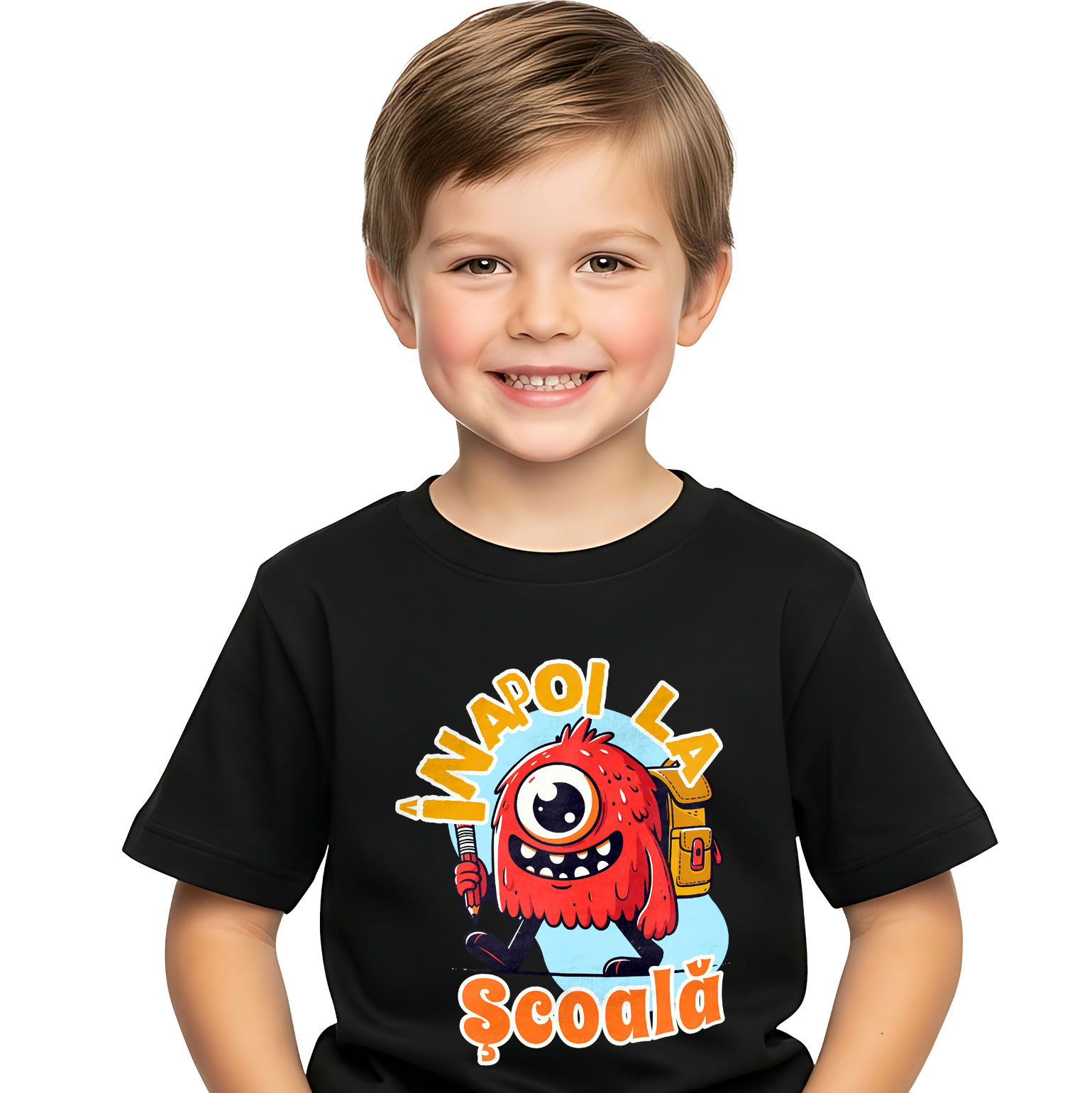 Educatie - Tricou Femei, Barbati, Copii, Fata, Baiat, Unisex Personalizat Monstru cu Un Ochi și Rucsac Școlar | Rechizite și Vacanță Educațională pentru Copii