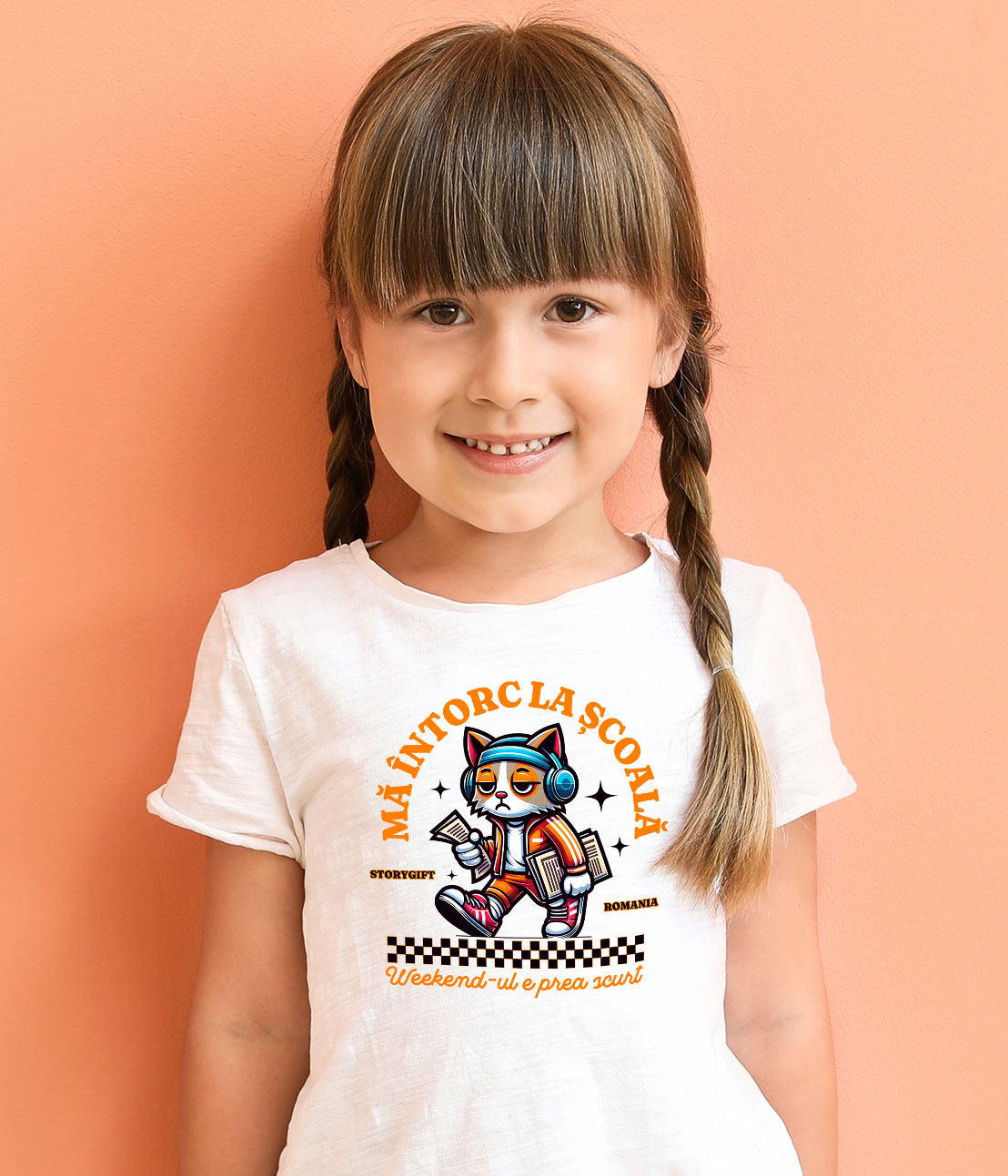 Tricou Femei, Barbati, Copii, Fata, Baiat, Unisex Personalizat Pisică Supărată și Extenuată cu Ținută Hip Hop | Întoarcerea la Școală [3]