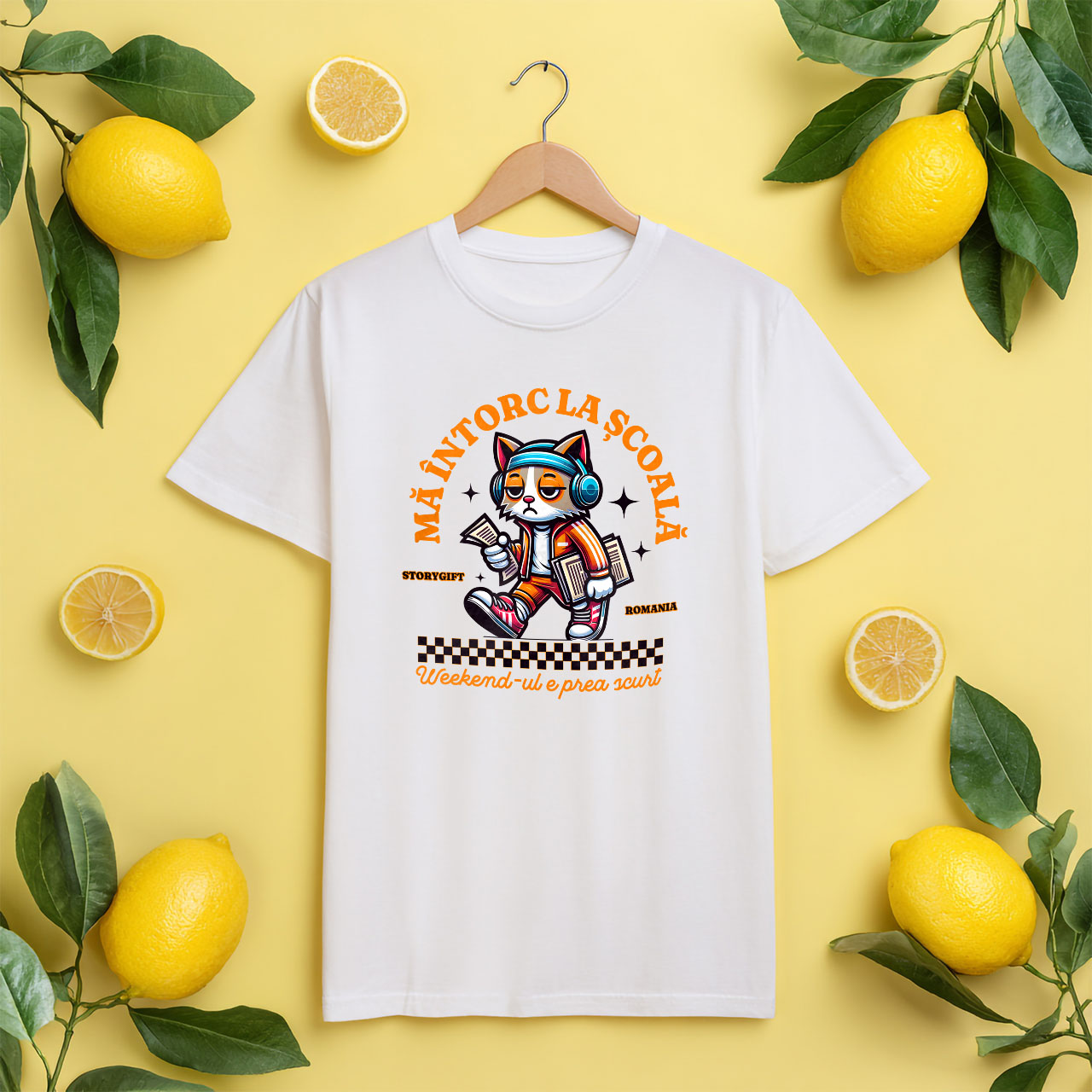 Tricou Femei, Barbati, Copii, Fata, Baiat, Unisex Personalizat Pisică Supărată și Extenuată cu Ținută Hip Hop | Întoarcerea la Școală [4]