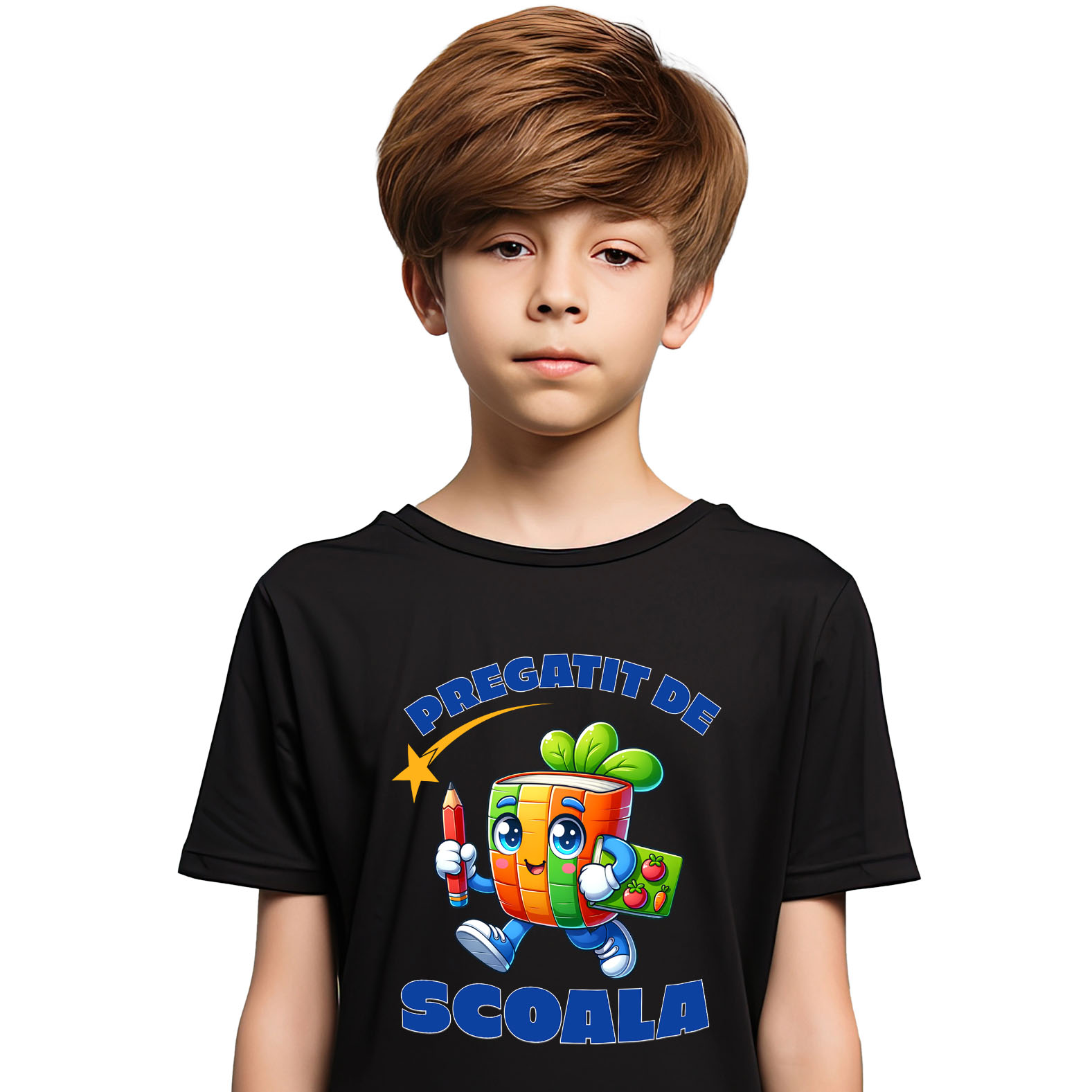 Tricou Femei, Barbati, Copii, Fata, Baiat, Unisex Personalizat Carte Colorată Veselă cu Frunze și Fructe | Pregătit de Școală [1]