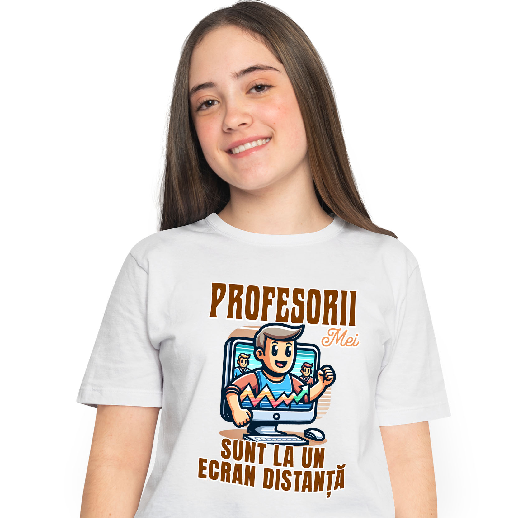 Educatie - Tricou Femei, Barbati, Copii, Fata, Baiat, Unisex Personalizat Profesorii Mei Sunt la Un Ecran Distanta | Învață Online – Produse Educaționale Personalizate