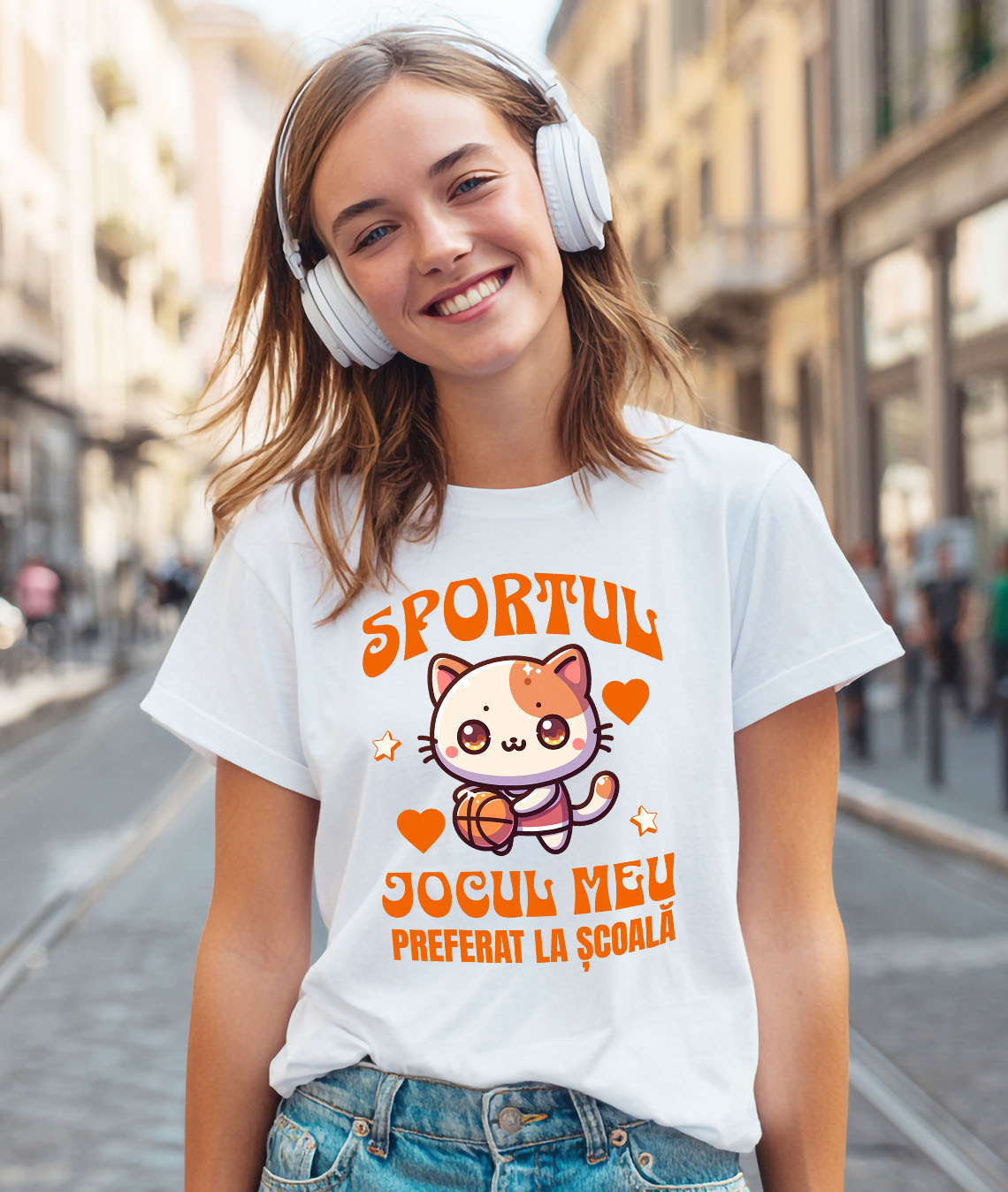 Tricou Femei, Barbati, Copii, Fata, Baiat, Unisex Personalizat Pisică cu Minge de Baschet - Sportul Jocul Meu Preferat pentru Școală și Educație [1]