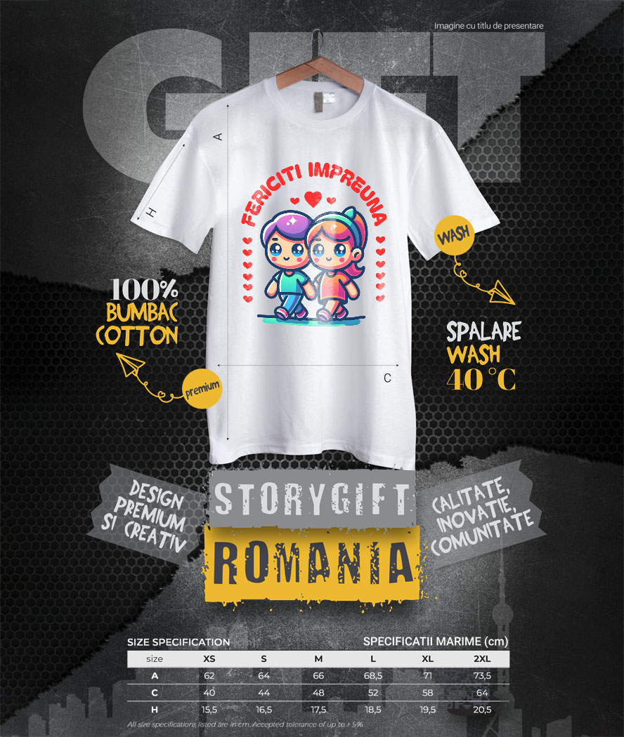 Tricou Femei, Barbati, Copii, Fata, Baiat, Unisex Personalizat „Cuplu Fericit în Plimbare Romantică - Cadou Personalizat pentru Iubiți” [3]
