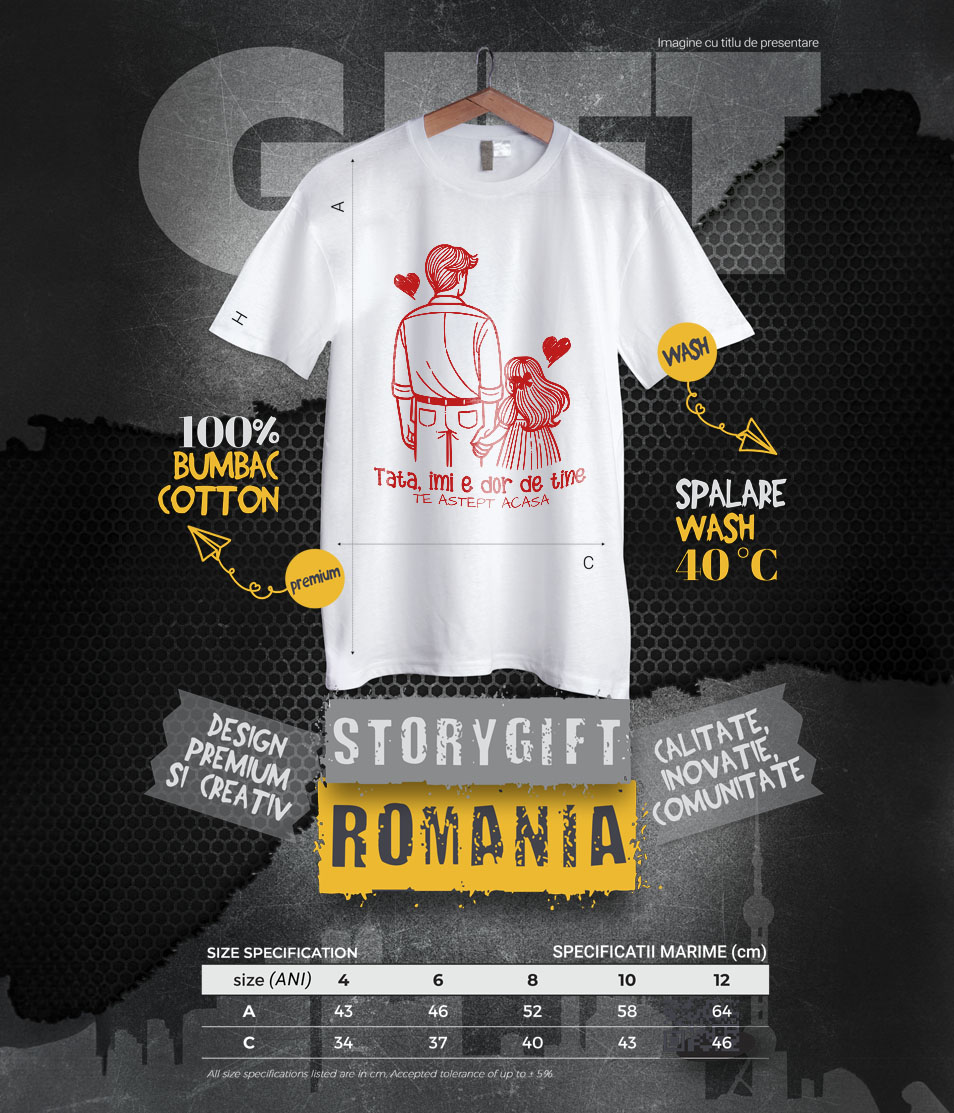 Tricou Femei, Barbati, Copii, Fata, Baiat, Unisex Personalizat Tricou Personalizat Tata – Mesaj Emoționant „Îmi E Dor De Tine” [5]