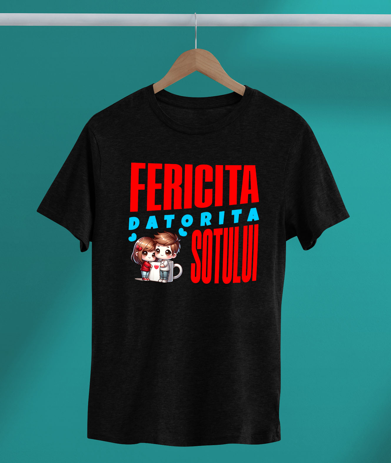 Tricou Femei, Barbati, Copii, Fata, Baiat, Unisex Personalizat Cana Personalizată „Fericită Datorită Soțului” | Cadou Dragoste pentru Cupluri Fericite [2]