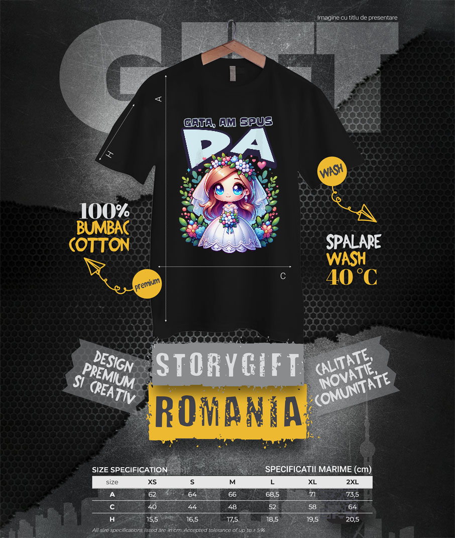 Tricou Femei, Barbati, Copii, Fata, Baiat, Unisex Personalizat Cadou Personalizat „Gata Am Spus Da” | Rochie De Mireasă și Căsătorie [3]
