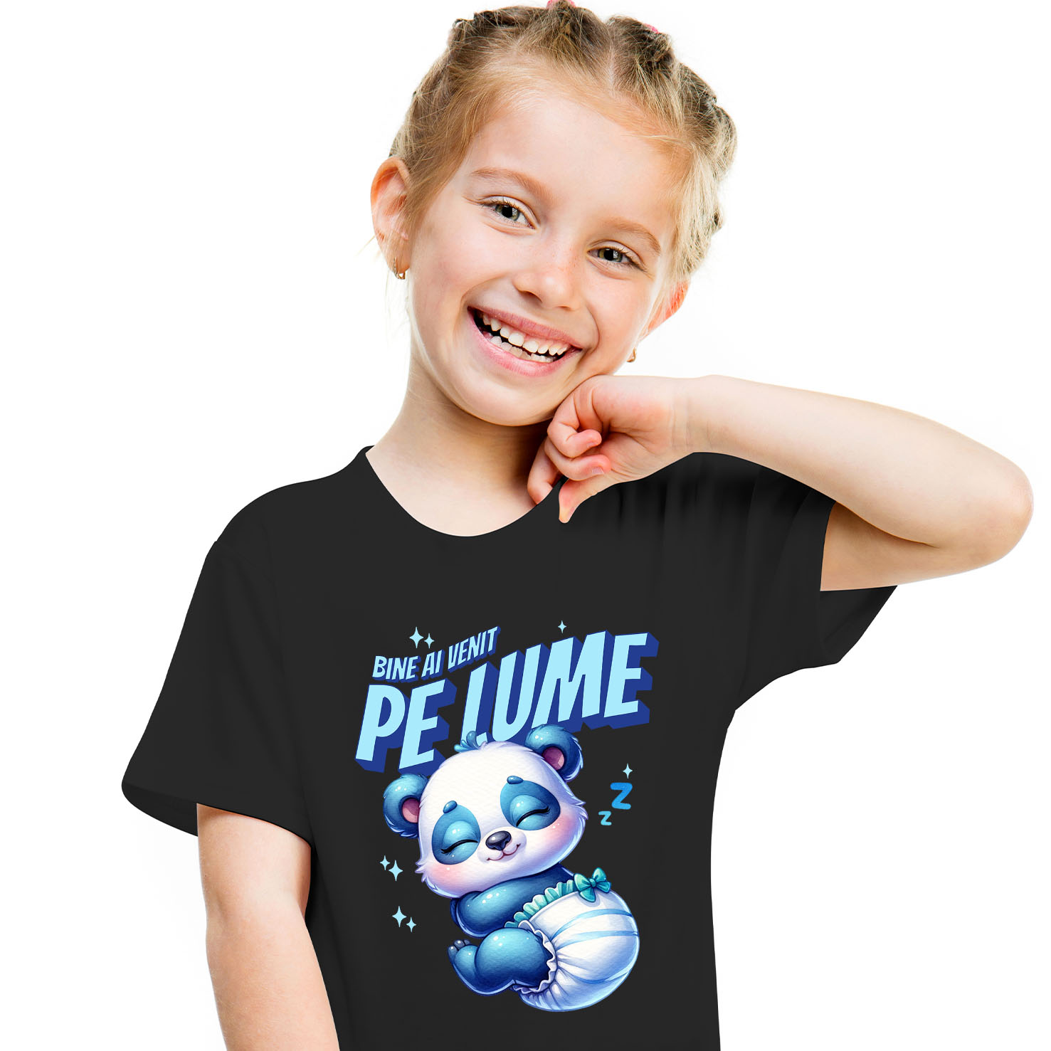 Tricou Femei, Barbati, Copii, Fata, Baiat, Unisex Personalizat Cadou Personalizat „Bine Ai Venit Pe Lume” | Urs Panda Bebe Cu Scutec [1]