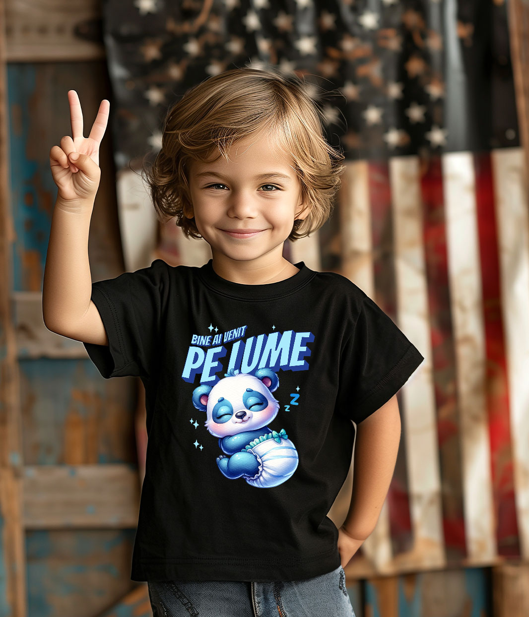 Tricou Femei, Barbati, Copii, Fata, Baiat, Unisex Personalizat Cadou Personalizat „Bine Ai Venit Pe Lume” | Urs Panda Bebe Cu Scutec [2]