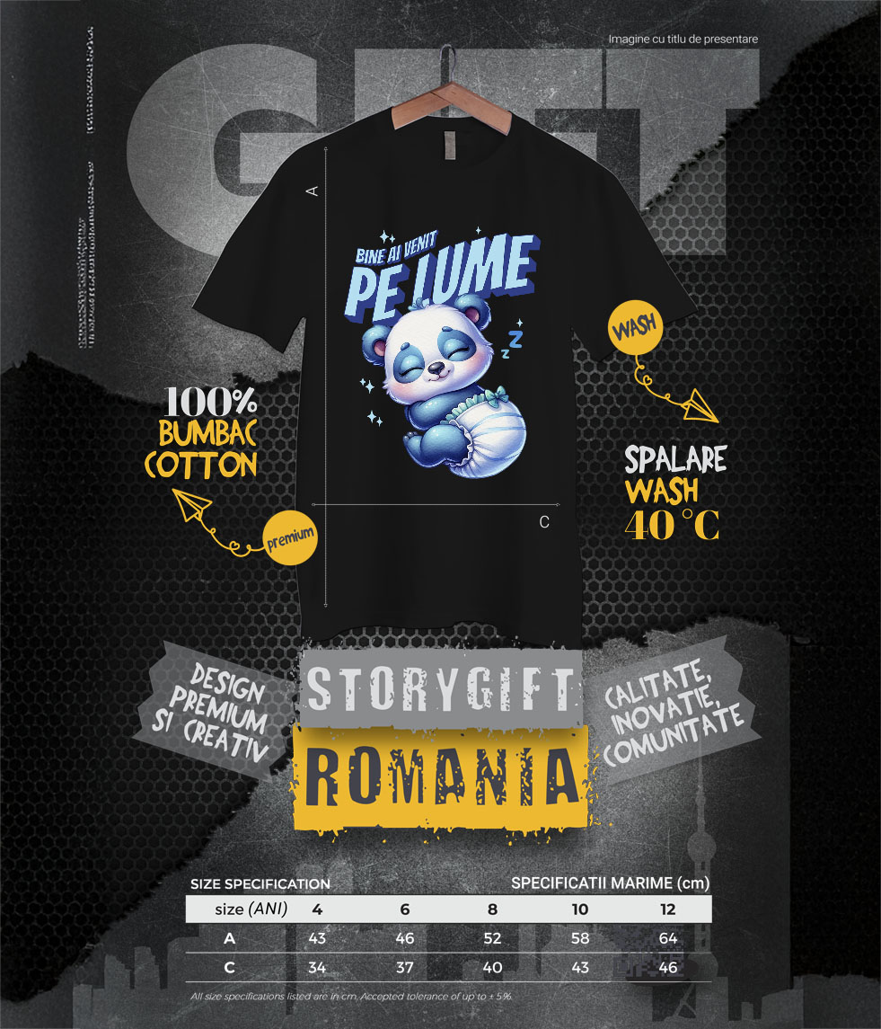Tricou Femei, Barbati, Copii, Fata, Baiat, Unisex Personalizat Cadou Personalizat „Bine Ai Venit Pe Lume” | Urs Panda Bebe Cu Scutec [5]