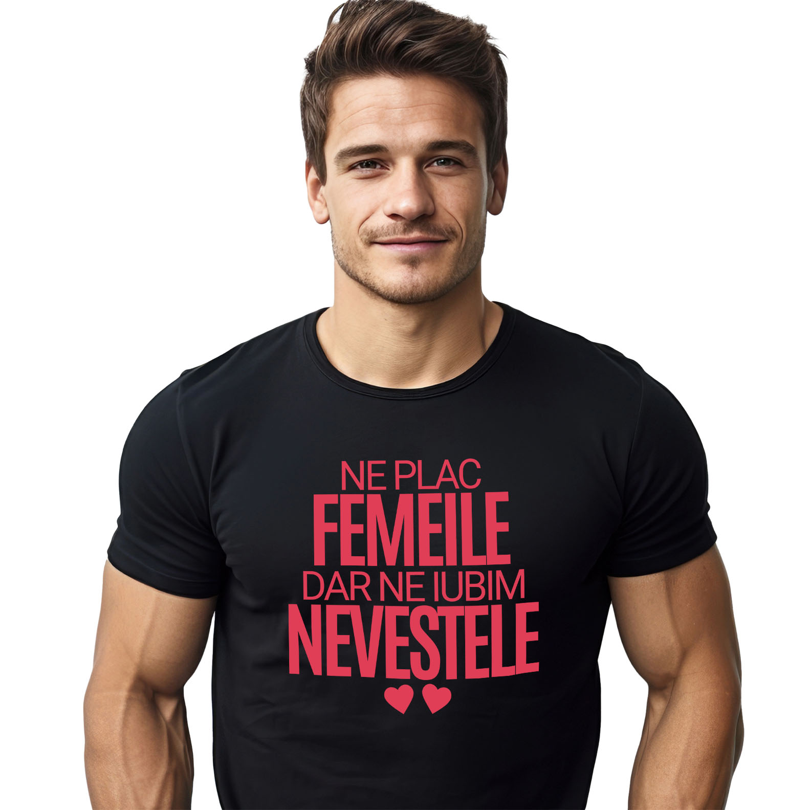Familie - Tricou Femei, Barbati, Copii, Fata, Baiat, Unisex Personalizat Cadou Personalizat „Ne Plac Femeile Dar Ne Iubim Nevestele” | Inimioare Roșii pentru Cuplu