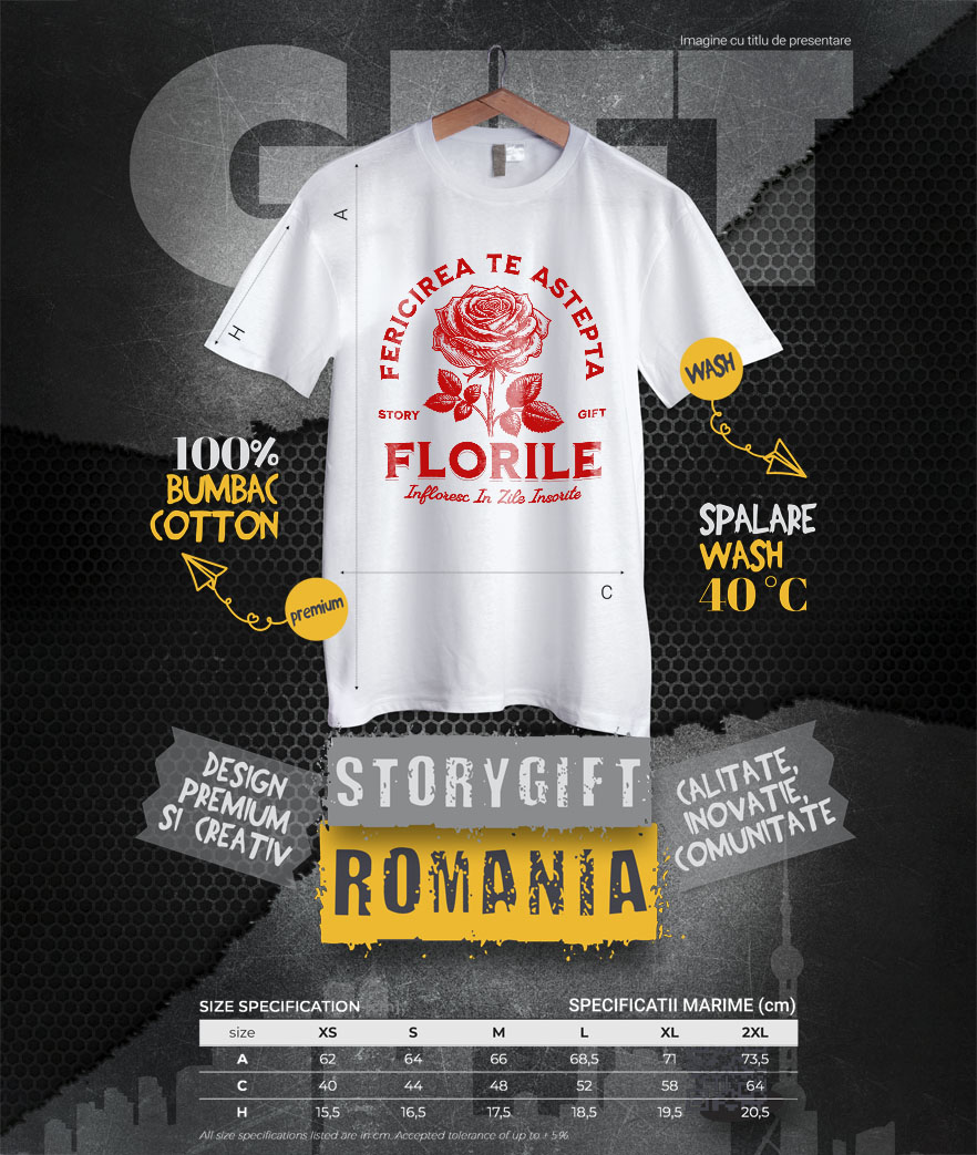 Tricou Femei, Barbati, Copii, Fata, Baiat, Unisex Personalizat Trandafir Roșu și Mesaj de Fericire | Cadou Romantic cu Flori Înflorite [3]