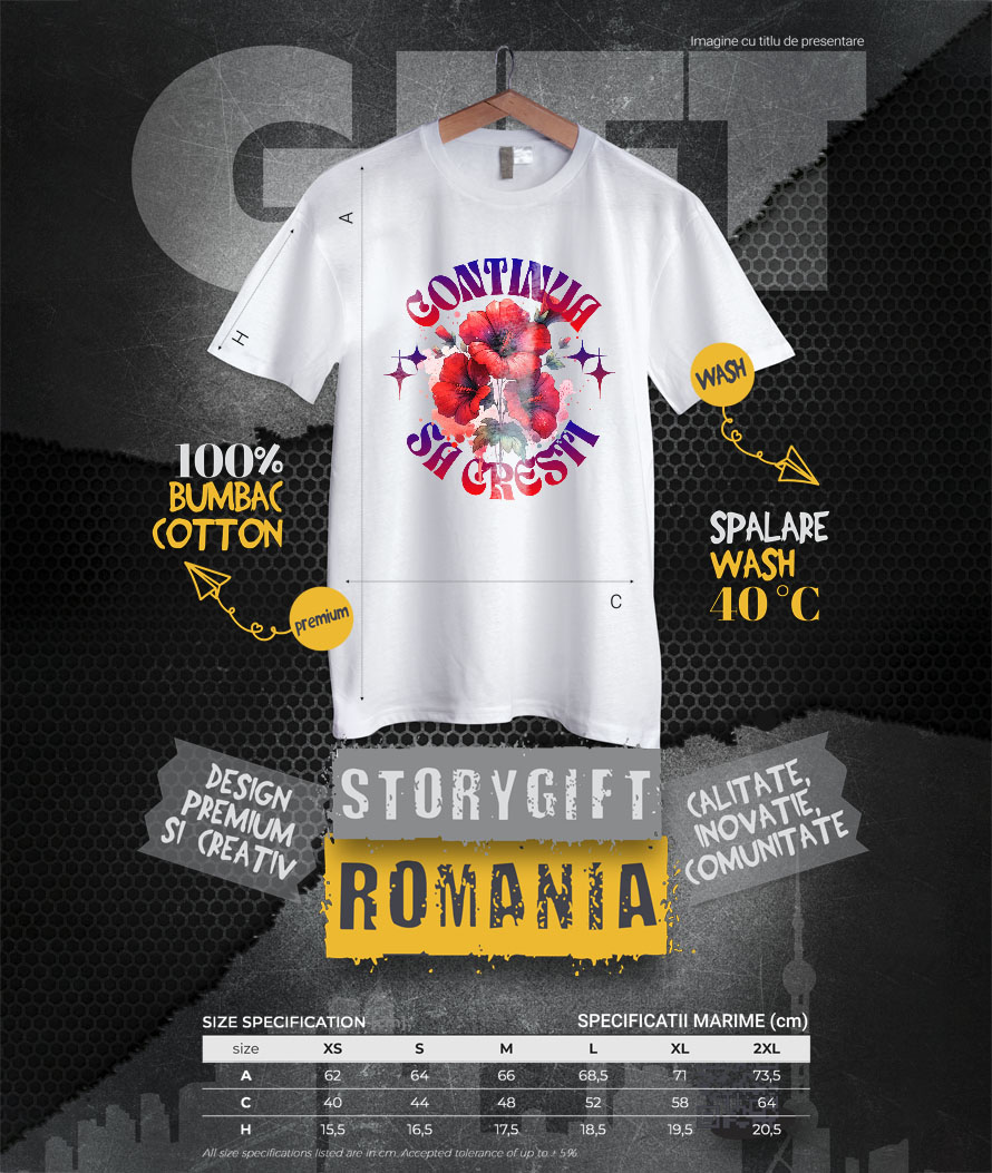 Tricou Femei, Barbati, Copii, Fata, Baiat, Unisex Personalizat Flori Mac Roșu cu Mesaj Motivational „Continuă Să Crești” | Cadou Personalizat Inspirational [3]