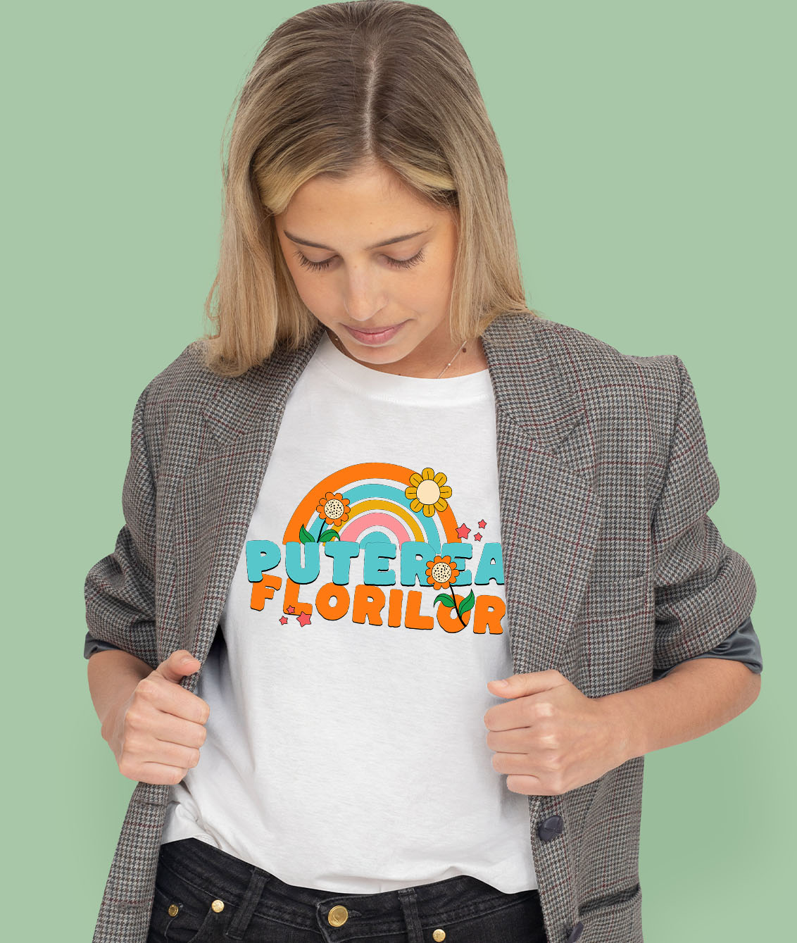 Tricou Femei, Barbati, Copii, Fata, Baiat, Unisex Personalizat Curcubeu Colorat de Flori Diverse | Puterea Florilor și Frumusețea Naturii | Cadou Personalizat [1]