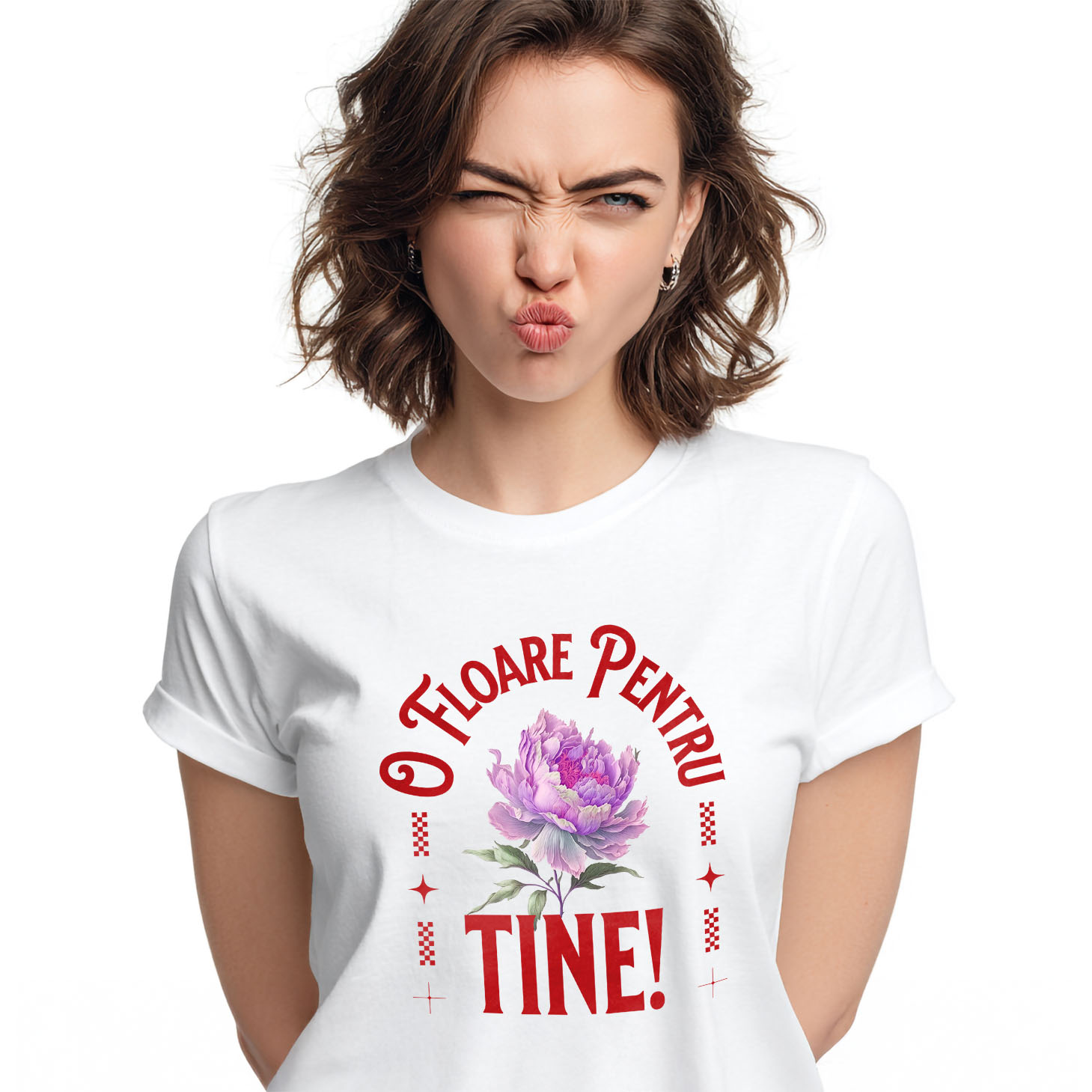 Flori - Tricou Femei, Barbati, Copii, Fata, Baiat, Unisex Personalizat Floare Roz cu Mesaj de Dragoste | Cadou Romantic Personalizat | „O Floare Pentru Tine”