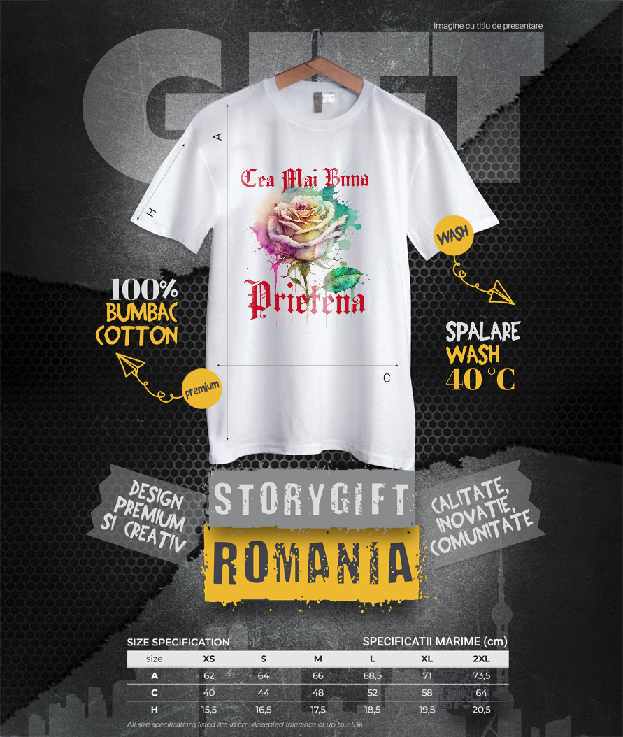 Tricou Femei, Barbati, Copii, Fata, Baiat, Unisex Personalizat Trandafir Colorat Arta Pictura Curgătoare pentru Cea Mai Bună Prietenă | Cadouri Personalizate pentru Familie și Prieteni [3]