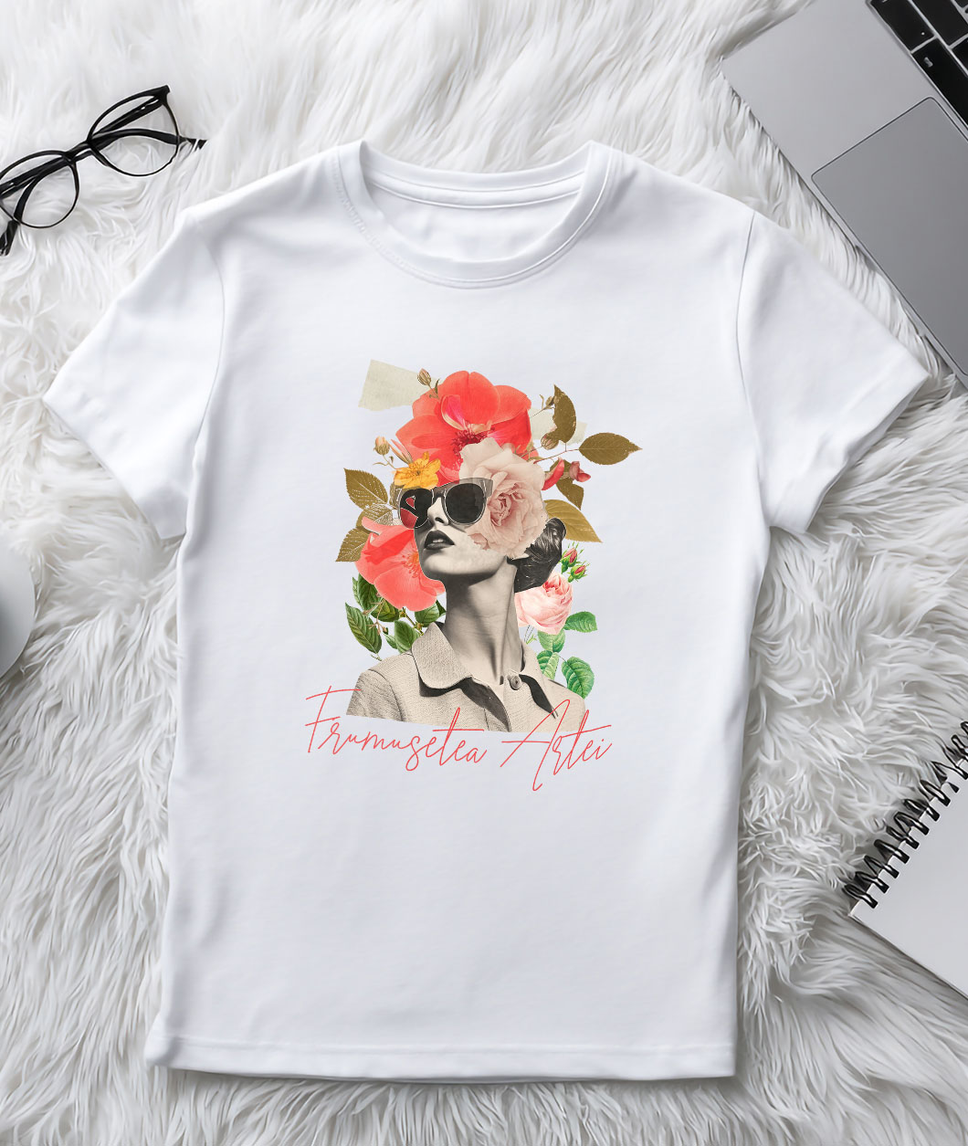 Tricou Femei, Barbati, Copii, Fata, Baiat, Unisex Personalizat Artă Abstractă Chip Feminin cu Ochelari și Text „Frumusețea Artei” | Cadouri Personalizate pentru Femei și Familie [2]