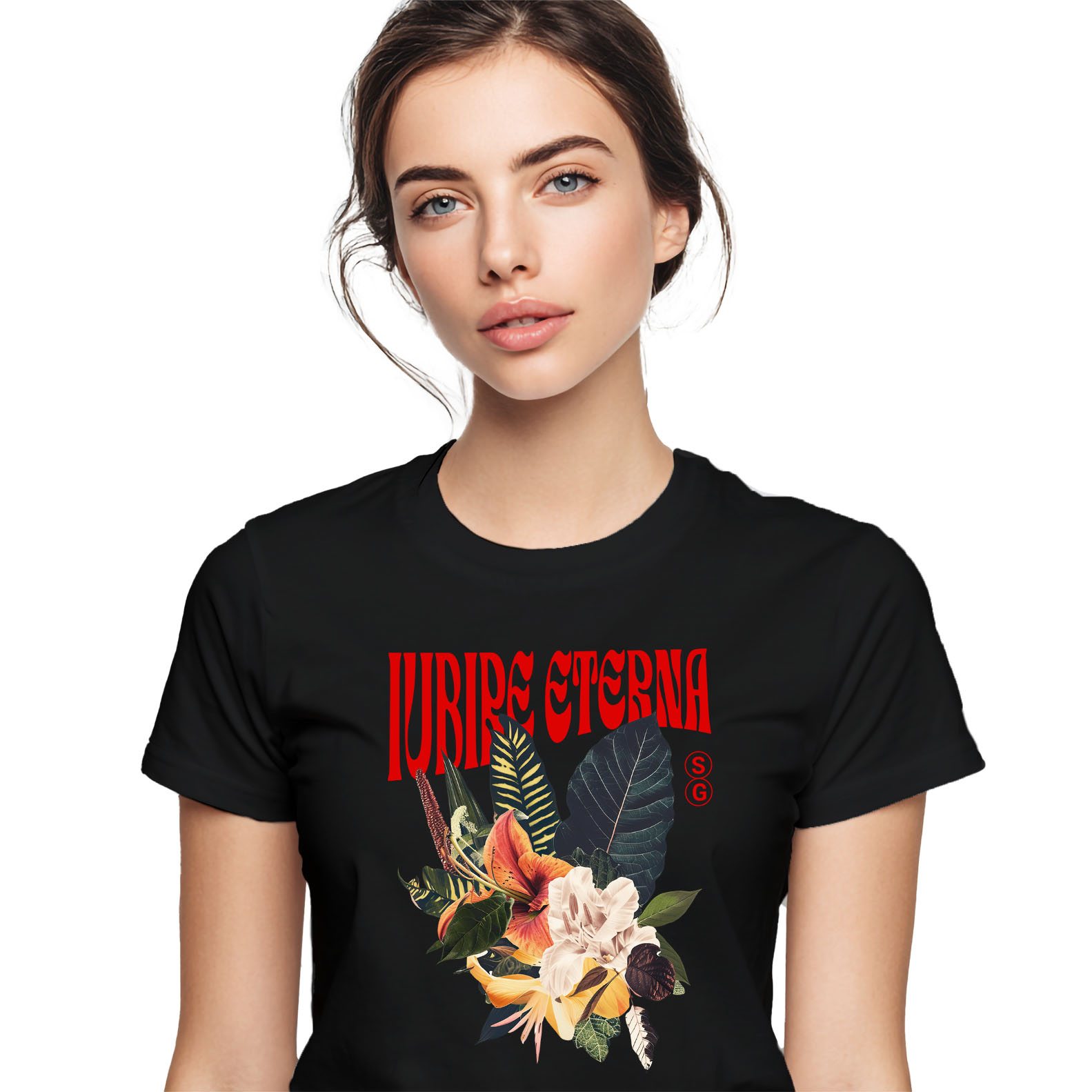 Flori - Tricou Femei, Barbati, Copii, Fata, Baiat, Unisex Personalizat Buchet de Flori Colorate cu Text „Iubire Eterna” | Cadouri Personalizate pentru Femei, Familie și Prieteni