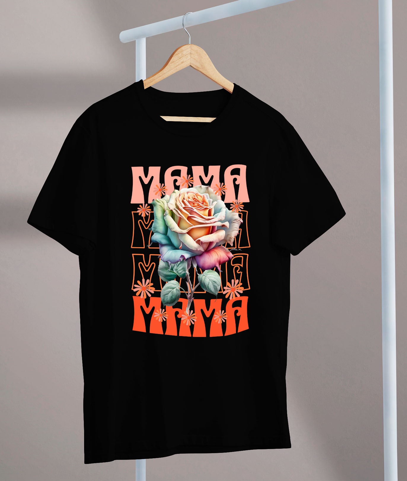 Tricou Femei, Barbati, Copii, Fata, Baiat, Unisex Personalizat Trandafir Multicolor cu Text „Mama, Femeie, Flori, Natura” | Cadouri Personalizate pentru Mama și Femei [2]