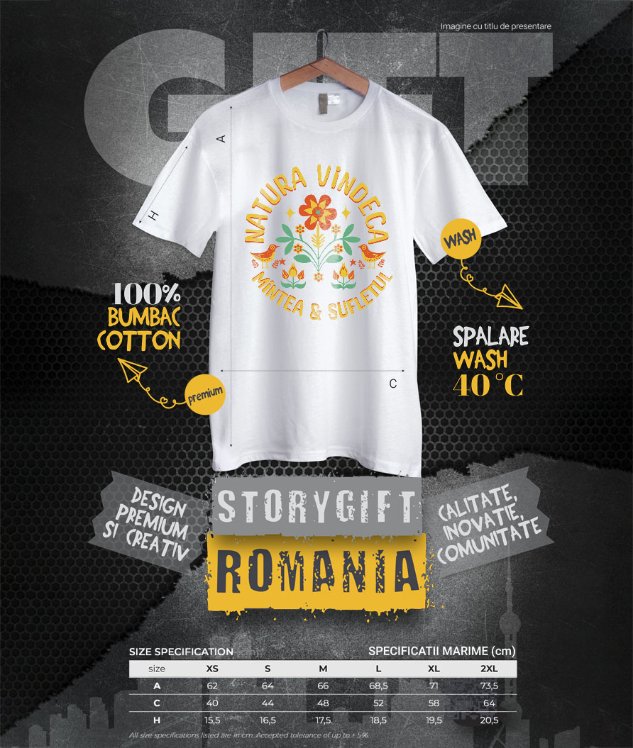Tricou Femei, Barbati, Copii, Fata, Baiat, Unisex Personalizat Flori Colorate și Păsări cu Text „Natura Vindecă Mintea și Sufletul” | Cadouri Personalizate pentru Femei, Familie și Prieteni [3]