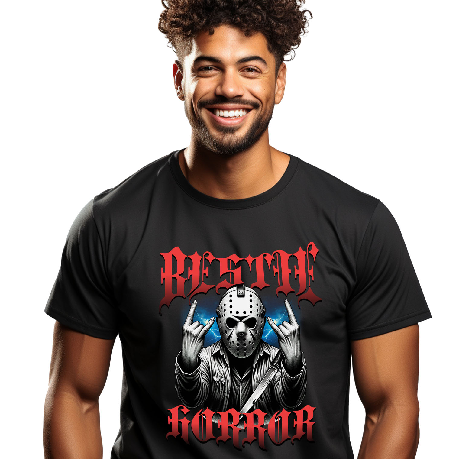 Halloween - Tricou Femei, Barbati, Copii, Fata, Baiat, Unisex Personalizat Bărbat cu Masca Înfricoșătoare și Cuțit | Bestie Horror Halloween | Cadouri Personalizate pentru Petrecerea de Halloween