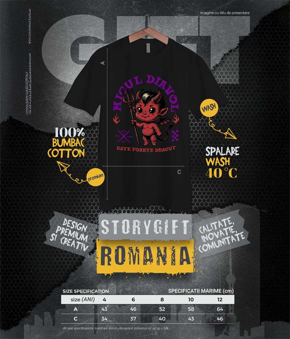 Tricou Femei, Barbati, Copii, Fata, Baiat, Unisex Personalizat Diavol Cu Furca și Mesaj „Micul Diavol Este Foarte Drăguț” pentru Halloween | Cadou Personalizat pentru Copii [5]