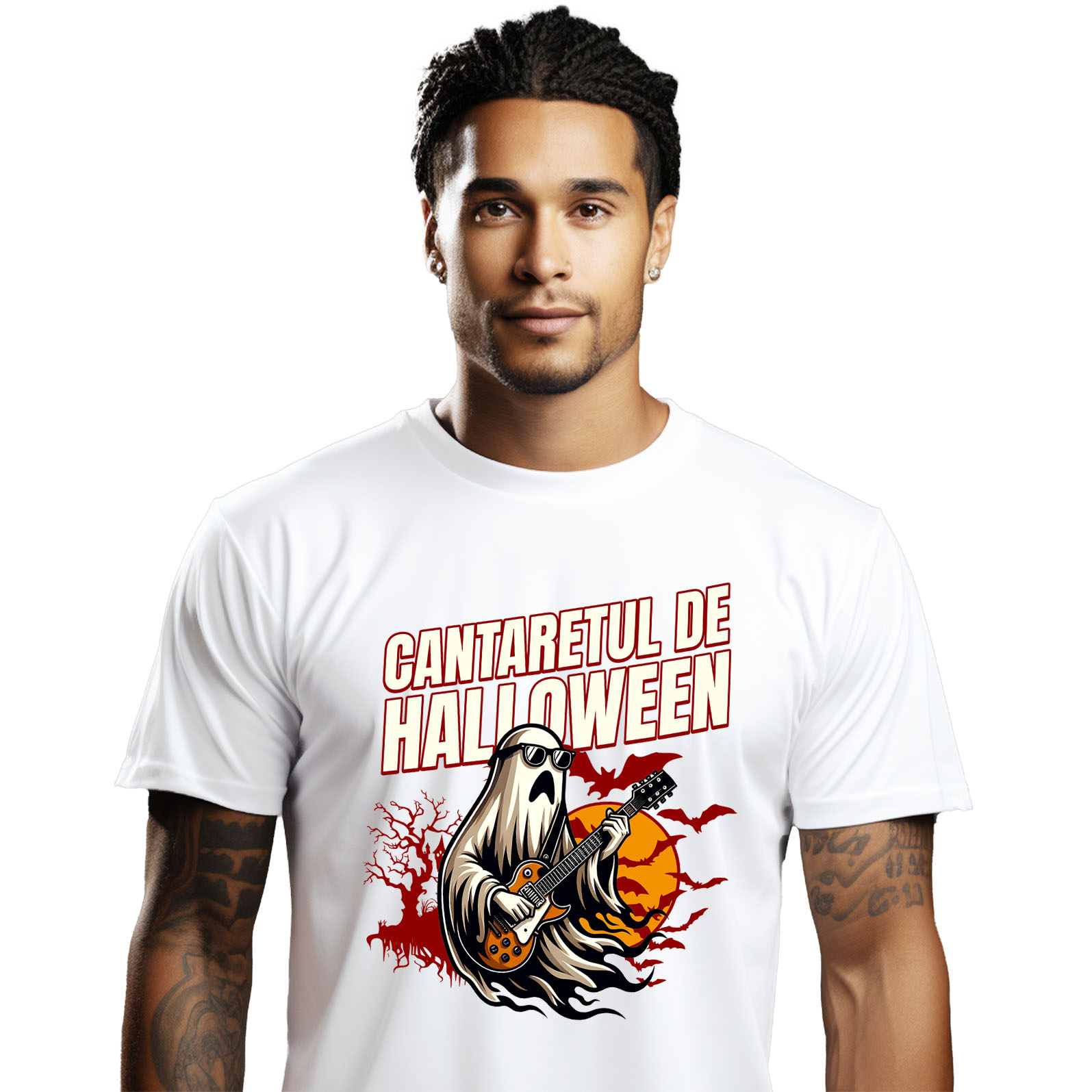 Halloween - Tricou Femei, Barbati, Copii, Fata, Baiat, Unisex Personalizat Mumie cu Chitară și Ochelari de Soare | Cântărețul De Halloween | Cadou Personalizat pentru Copii și Familie