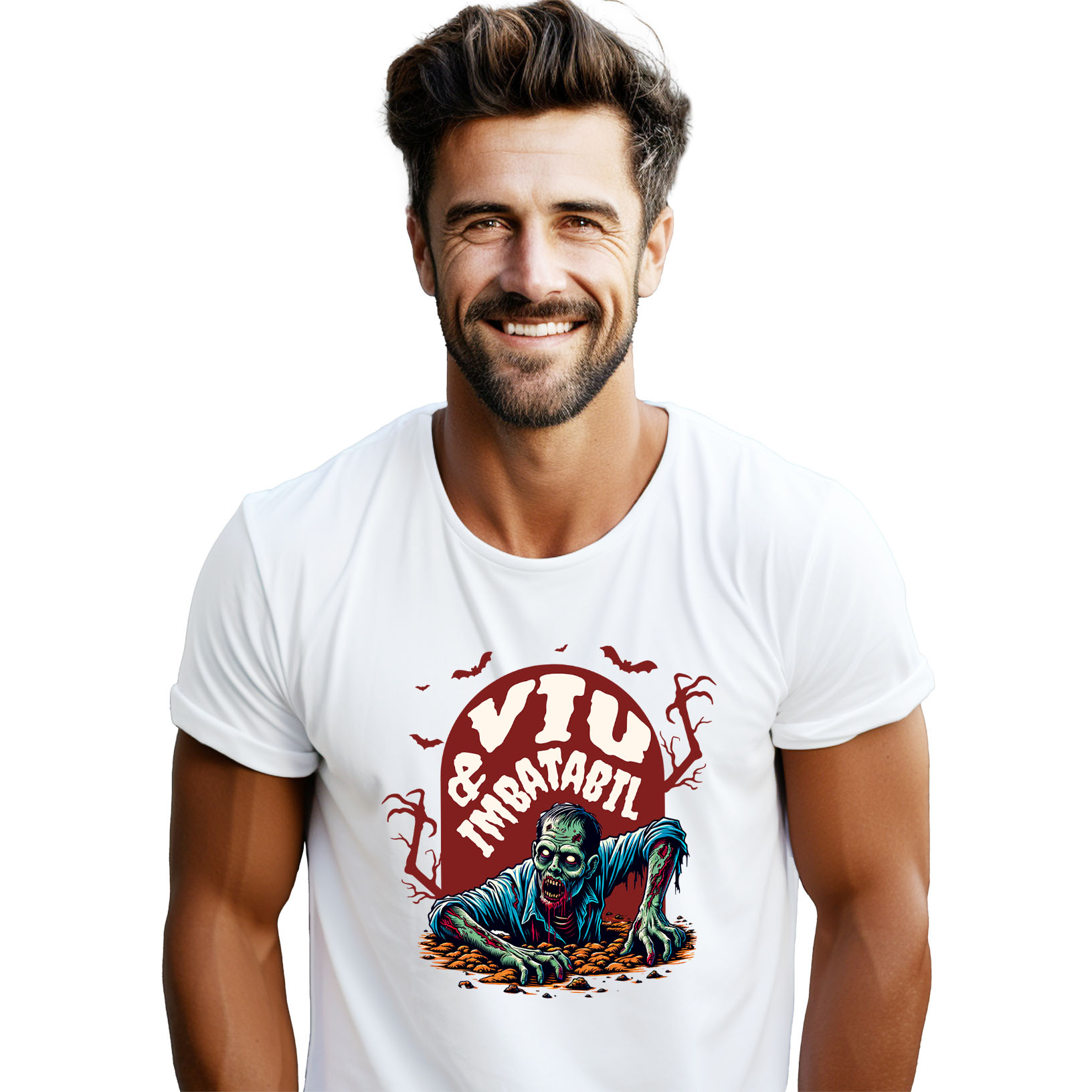 Halloween - Tricou Femei, Barbati, Copii, Fata, Baiat, Unisex Personalizat Zombie Iesind Din Mormânt | Viu & Imbatabil | Cadou Halloween Tematic