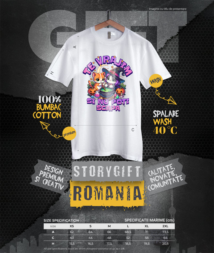 Tricou Femei, Barbati, Copii, Fata, Baiat, Unisex Personalizat Pisici Vrăjitoare cu Poțiune Magică | Cadou Halloween Personalizat | Decor Tematic Halloween [3]