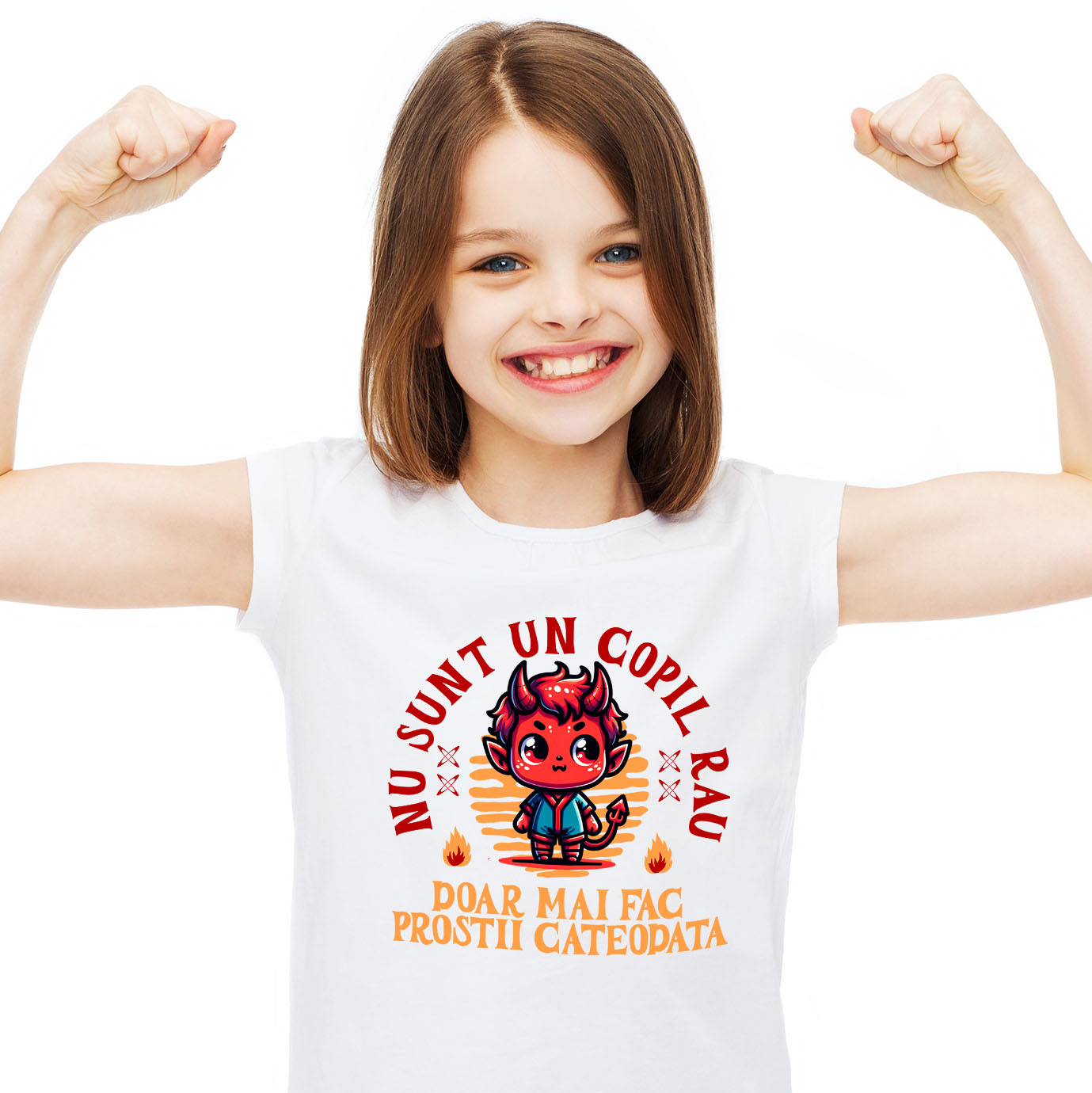 Halloween - Tricou Femei, Barbati, Copii, Fata, Baiat, Unisex Personalizat Costum Diavol Cu Coarne și Mesaj Amuzant pentru Copii | Cadou Halloween Personalizat