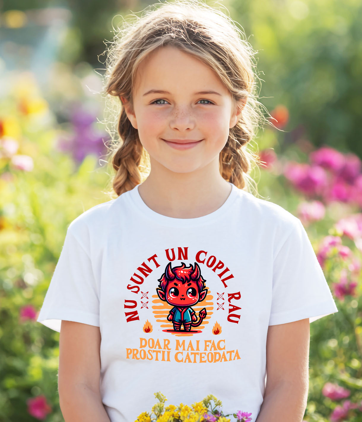 Tricou Femei, Barbati, Copii, Fata, Baiat, Unisex Personalizat Costum Diavol Cu Coarne și Mesaj Amuzant pentru Copii | Cadou Halloween Personalizat [2]