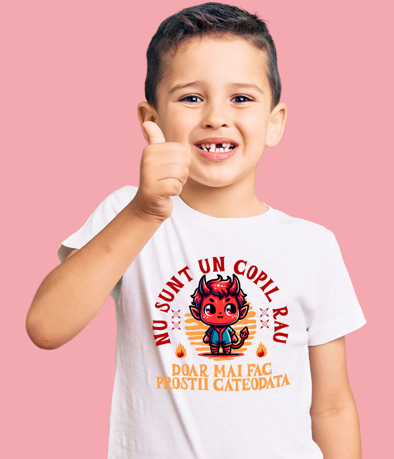 Tricou Femei, Barbati, Copii, Fata, Baiat, Unisex Personalizat Costum Diavol Cu Coarne și Mesaj Amuzant pentru Copii | Cadou Halloween Personalizat [3]